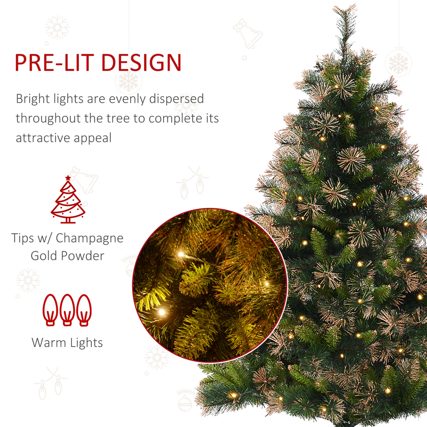 HOMCOM 1.5m Pre-Lit Artificial Spruce Christmas Tree with Warm White LED Lights & Metal Stand MyLibelula