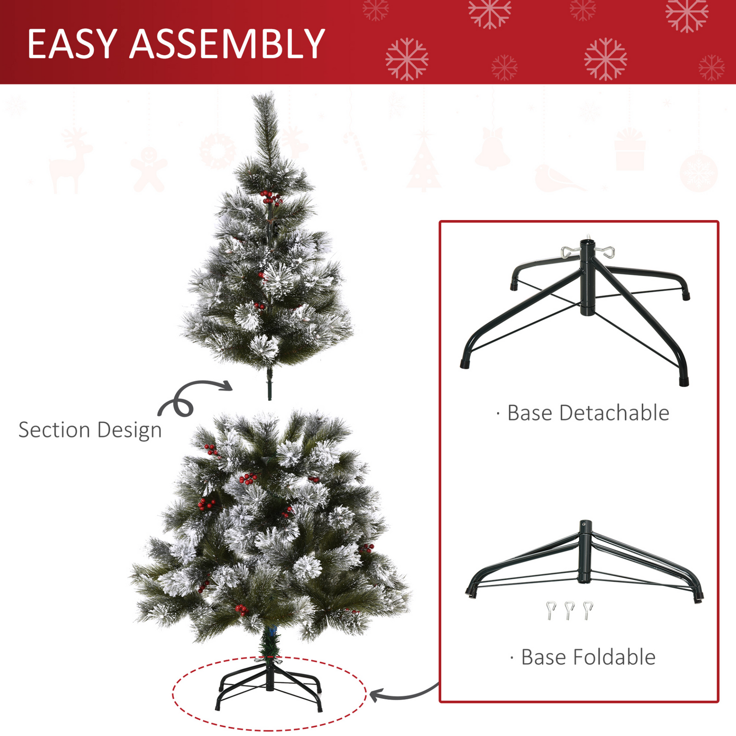 HOMCOM 5FT Artificial Christmas Tree with Berries & Metal Stand - 184 Tips MyLibelula