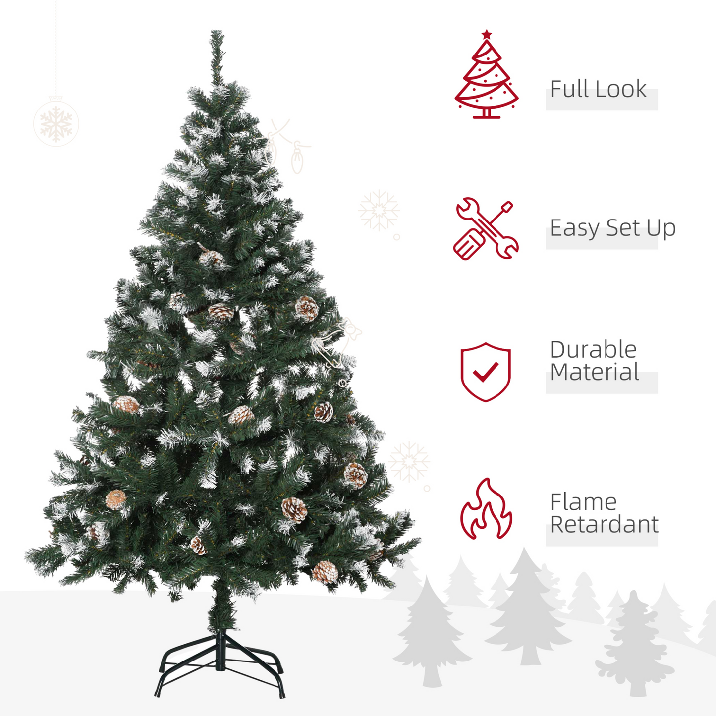 HOMCOM 5FT Artificial Christmas Tree with Pine Cones, Automatic Open, Realistic Snow-Flocked Holiday Decoration MyLibelula