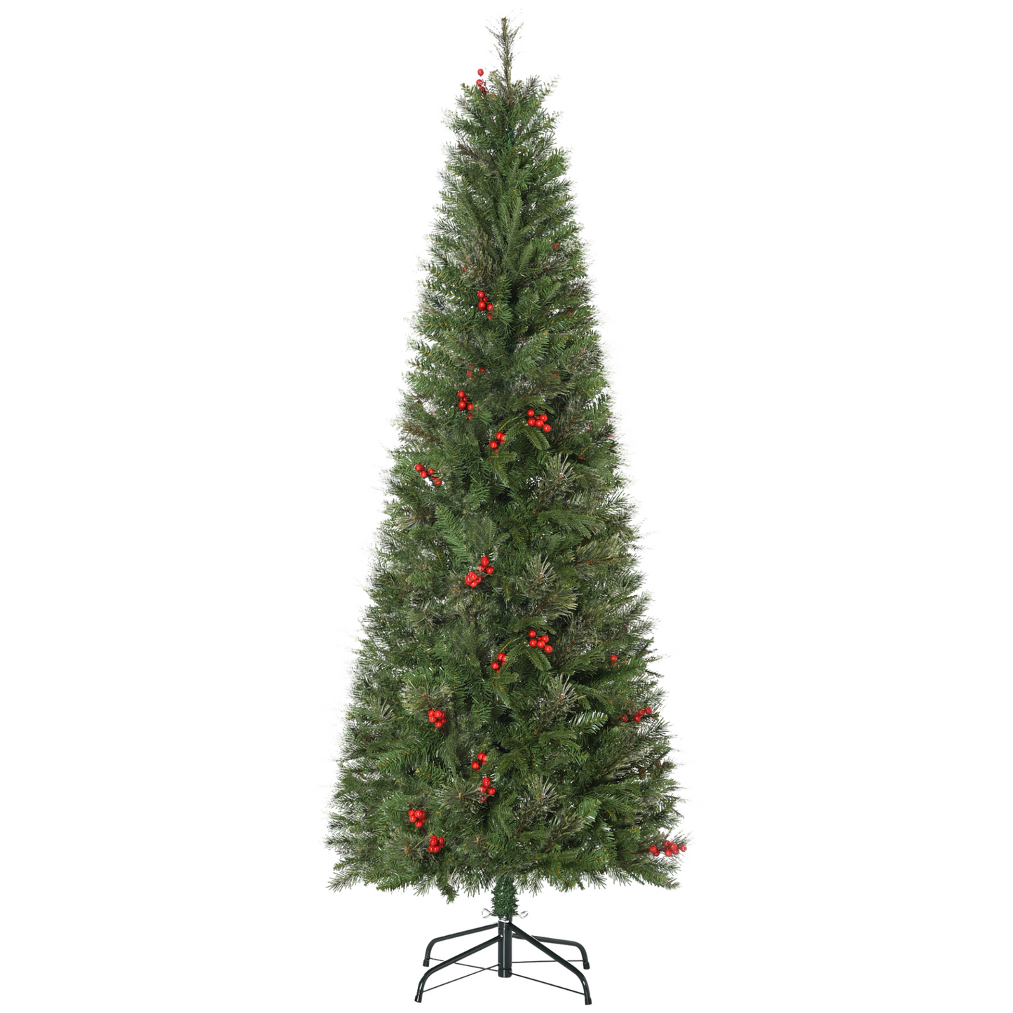 HOMCOM 6ft Pencil Artificial Christmas Tree with Realistic Branches and Red Berries - Easy Assembly, Green MyLibelula