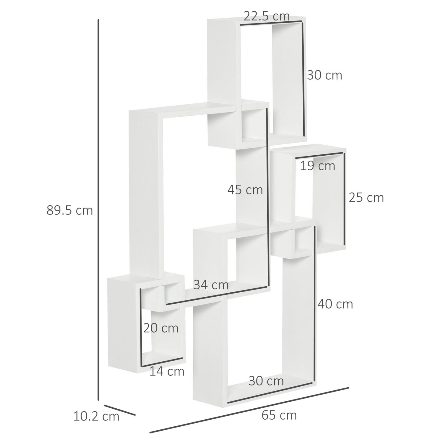 HOMCOM Floating Shelves, Wall Mounted Interlocking Cube Shelves, Display Wall Shelf for Living Room, Bedroom, Hallways, White MyLibelula