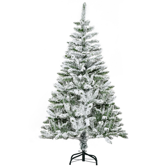 HOMCOM 5 Ft Snow Flocked Artificial Christmas Tree with Realistic Branches, Auto Open and Stable Steel Base - Green MyLibelula