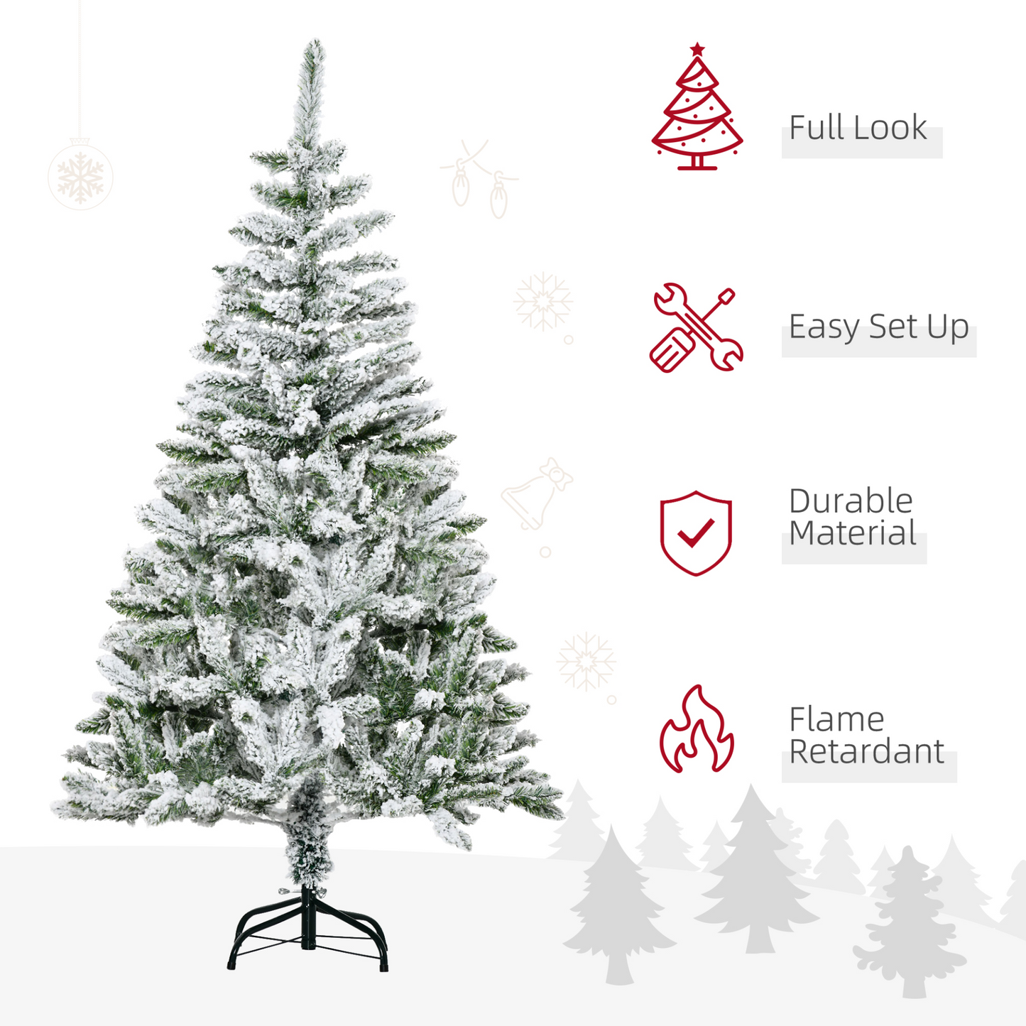 HOMCOM 5 Ft Snow Flocked Artificial Christmas Tree with Realistic Branches, Auto Open and Stable Steel Base - Green MyLibelula