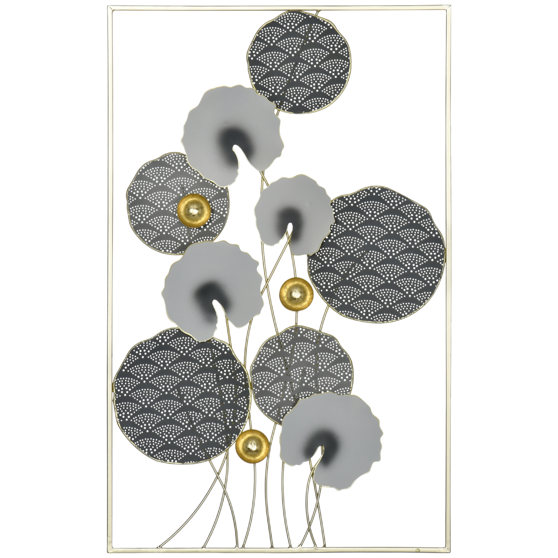 HOMCOM 3D Metal Wall Art Modern Lotus Leaves Hanging Wall Sculpture Home Decor for Living Room Bedroom Dining Room, Grey Gold MyLibelula