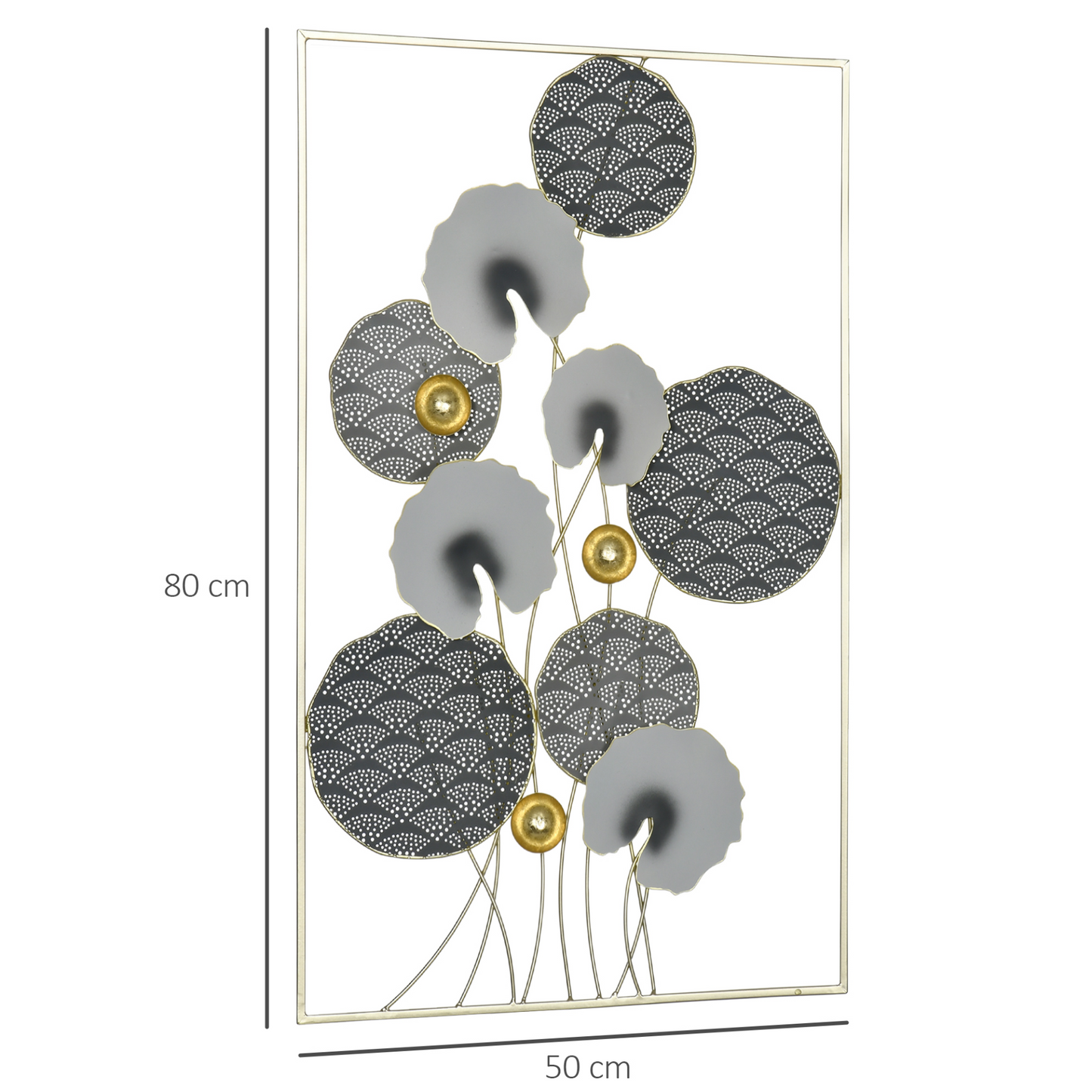 HOMCOM 3D Metal Wall Art Modern Lotus Leaves Hanging Wall Sculpture Home Decor for Living Room Bedroom Dining Room, Grey Gold MyLibelula