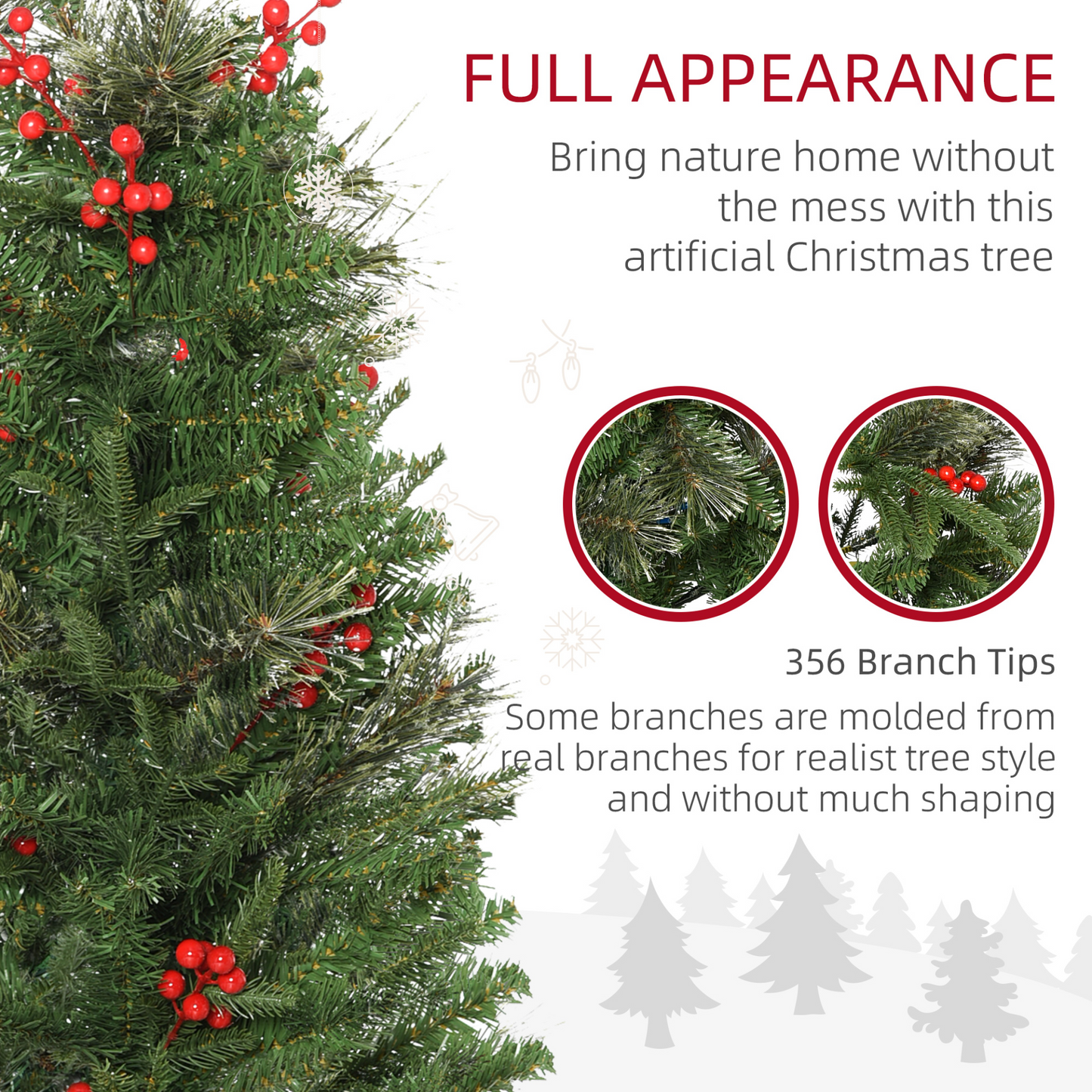 HOMCOM 5ft Pencil Artificial Christmas Tree with Realistic Branches, Red Berries, Auto Open, Green - Ideal for Small Spaces MyLibelula