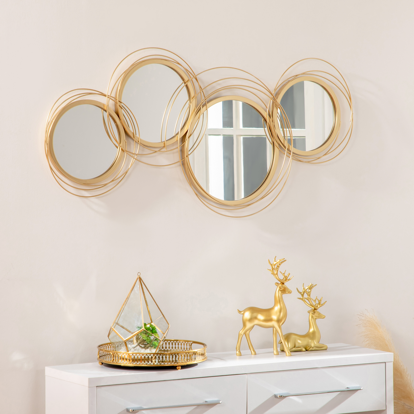 HOMCOM Metal Wall Art Modern Decorative Mirror Decor Hanging Home Wall Sculptures for Living Room Bedroom Dining Room, Gold MyLibelula