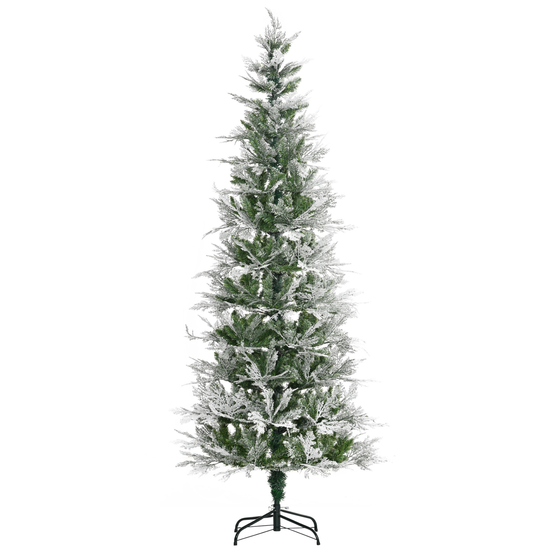 HOMCOM 7 Ft Pencil Snow Flocked Artificial Christmas Tree with Realistic Cypress Branches, Auto Open, Green - Perfect for a Winter Wonderland MyLibelula