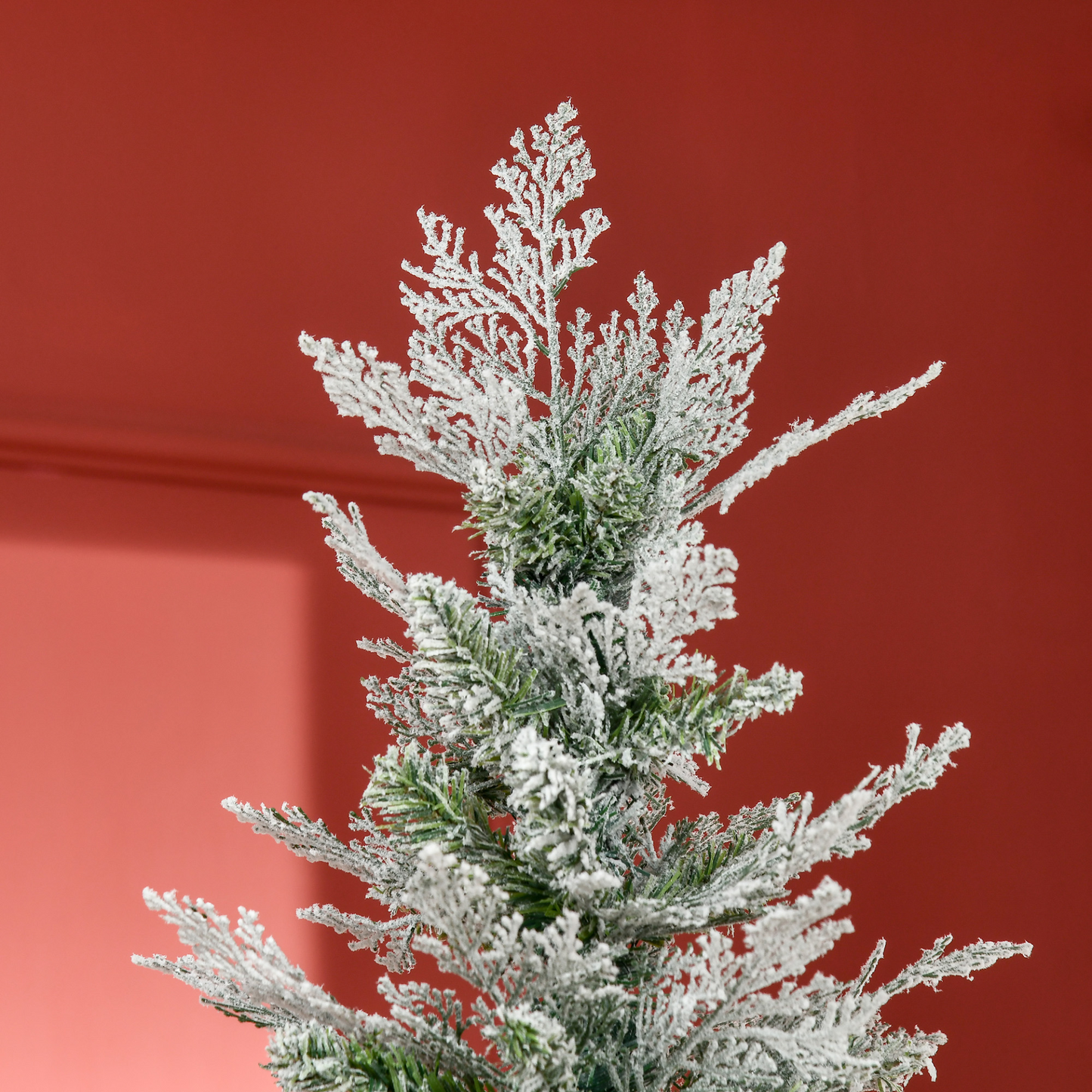 HOMCOM 7 Ft Pencil Snow Flocked Artificial Christmas Tree with Realistic Cypress Branches, Auto Open, Green - Perfect for a Winter Wonderland MyLibelula