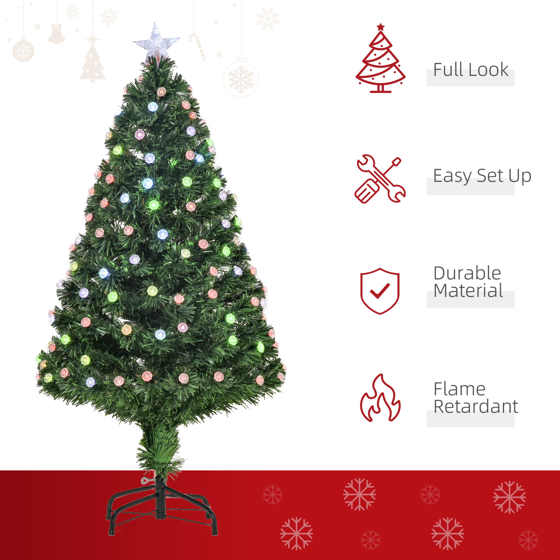 HOMCOM 4FT Pre-Lit Artificial Christmas Tree with Fibre Optic Decorations and LED Lights - Green MyLibelula