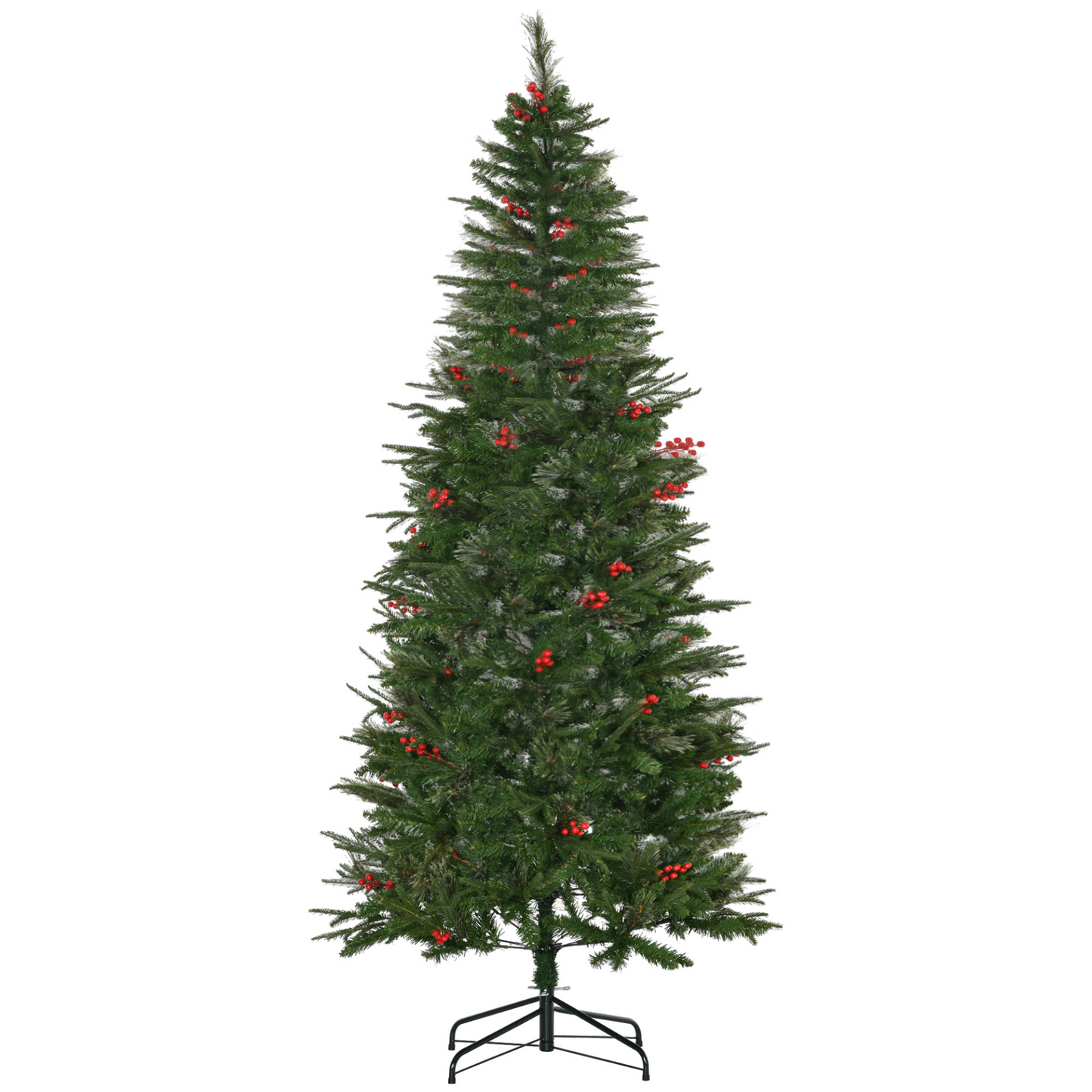 HOMCOM 7ft Pencil Artificial Christmas Tree with Realistic Branches, Red Berries & Auto Open - Green MyLibelula