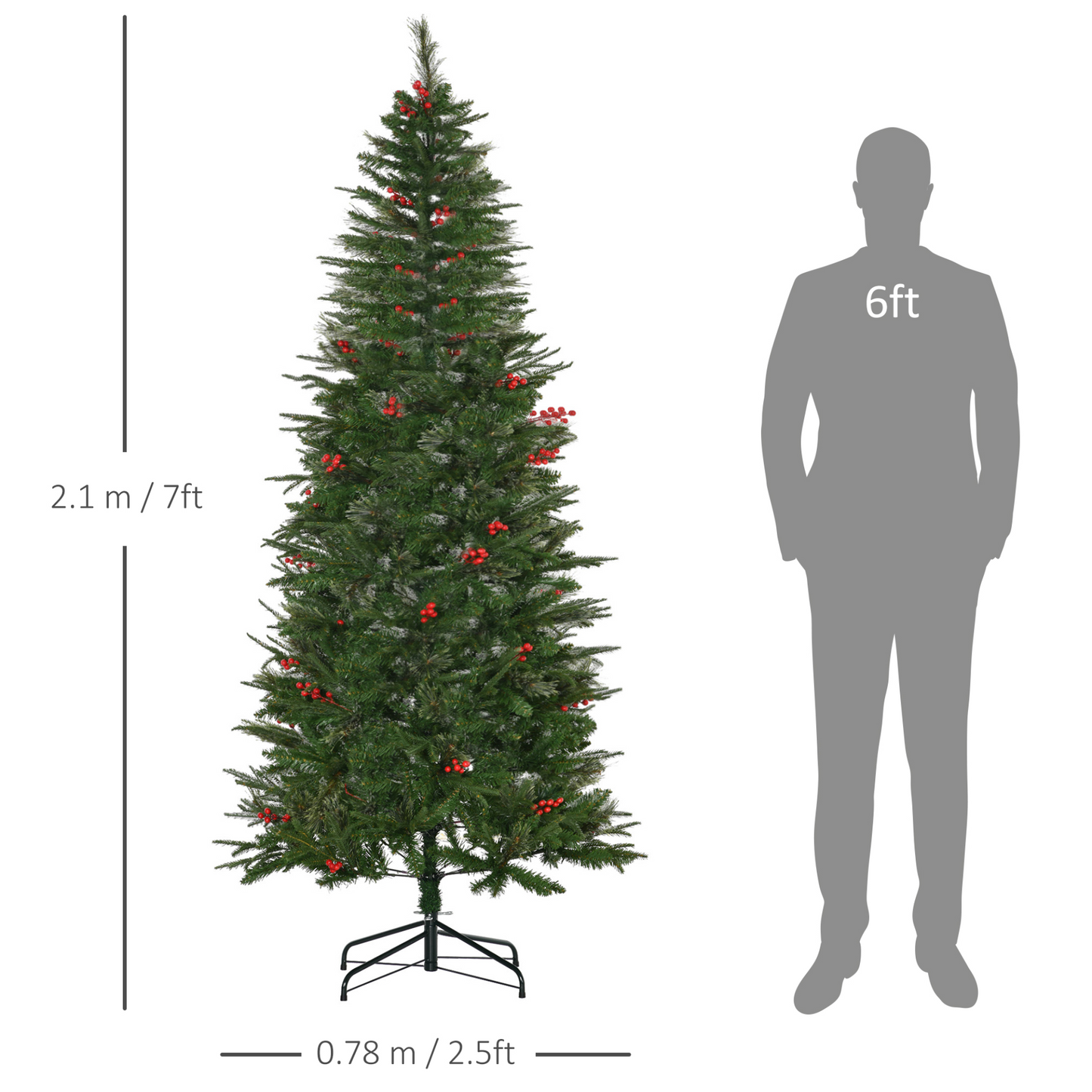 HOMCOM 7ft Pencil Artificial Christmas Tree with Realistic Branches, Red Berries & Auto Open - Green MyLibelula