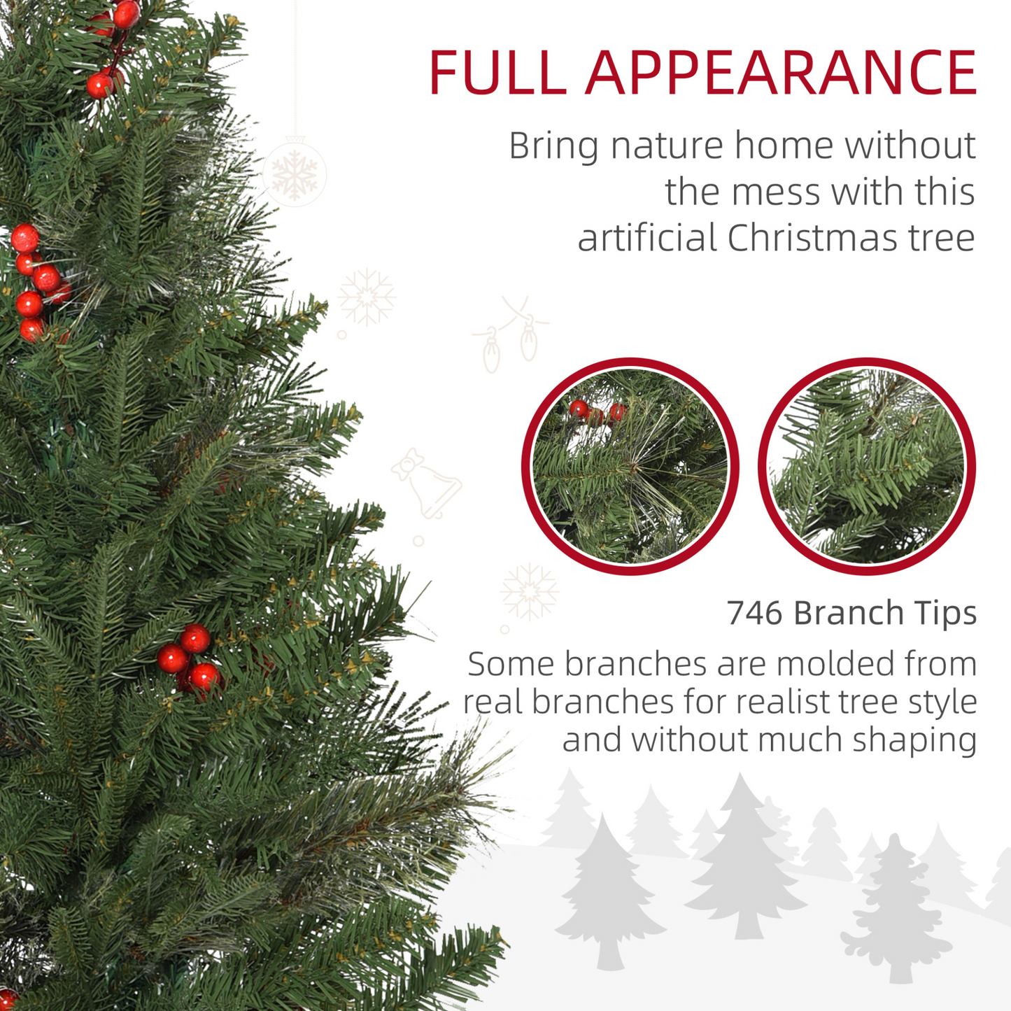 HOMCOM 7ft Pencil Artificial Christmas Tree with Realistic Branches, Red Berries & Auto Open - Green MyLibelula