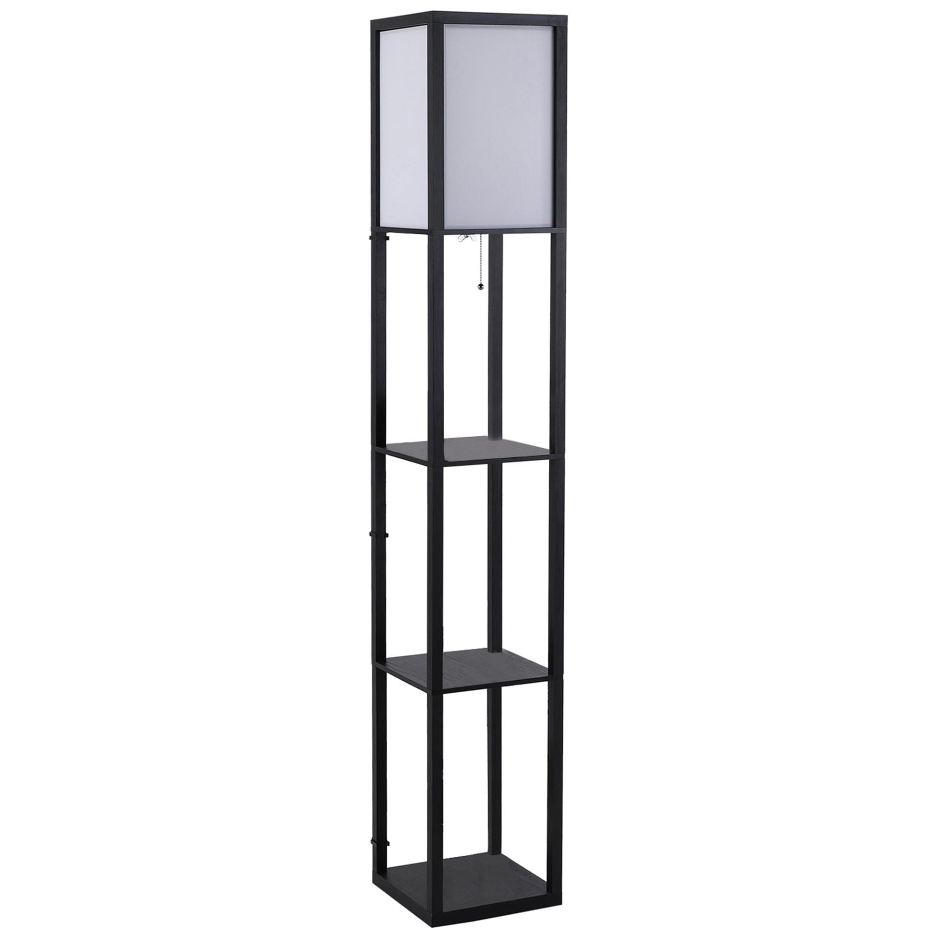 HOMCOM Modern Shelf Floor Lamp with Soft Light and 3-Tier Open Shelves – 160cm, Black MyLibelula