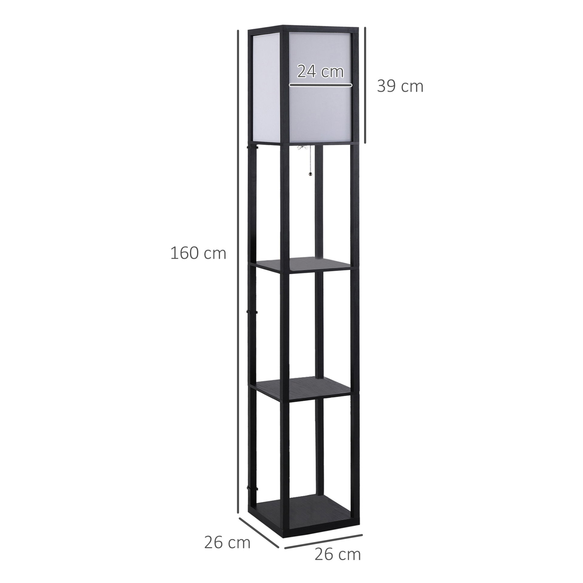 HOMCOM Modern Shelf Floor Lamp with Soft Light and 3-Tier Open Shelves – 160cm, Black MyLibelula