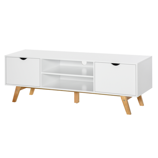 HOMCOM Modern TV Stand Storage Cabinet with Wood Legs & Shelves – White, Fits TVs up to 65" MyLibelula