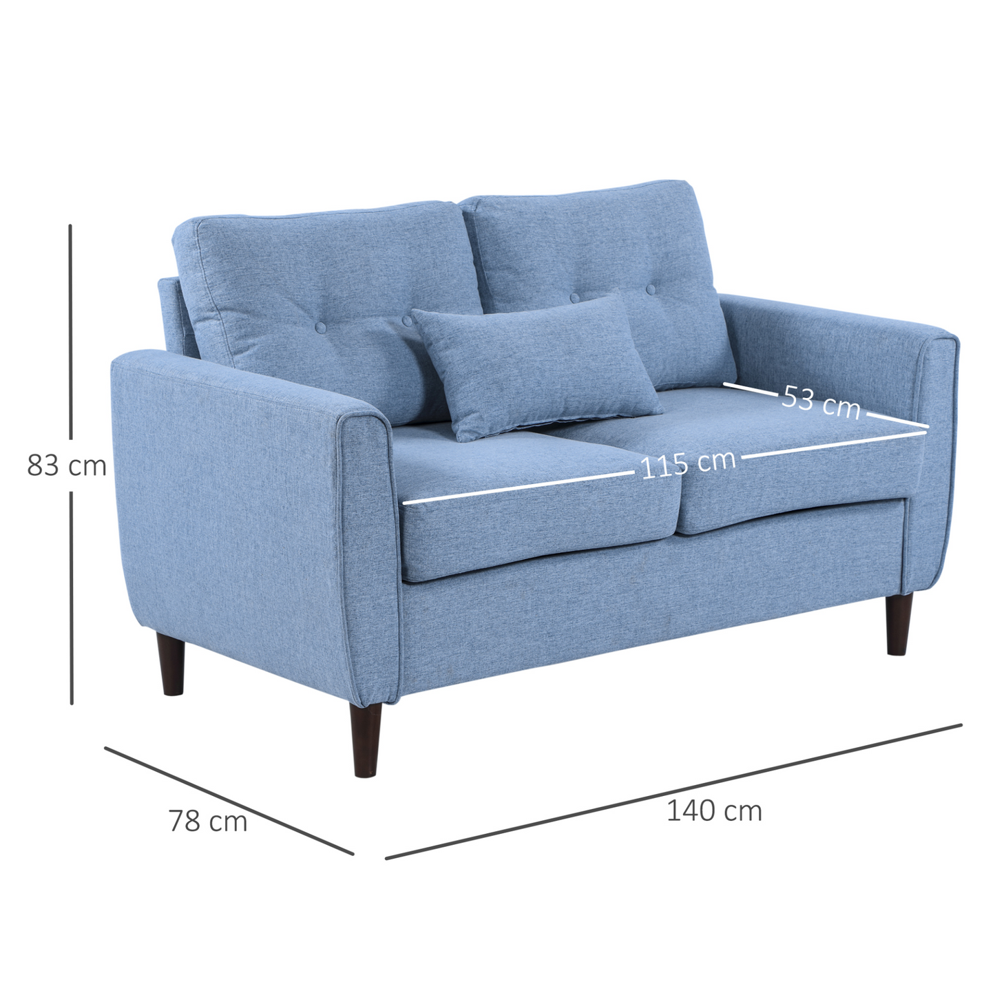 2 Seat Sofa Double Sofa Loveseat Fabric Wooden Legs Tufted Design for Living Room, Dining Room, Office, Light Blue MyLibelula