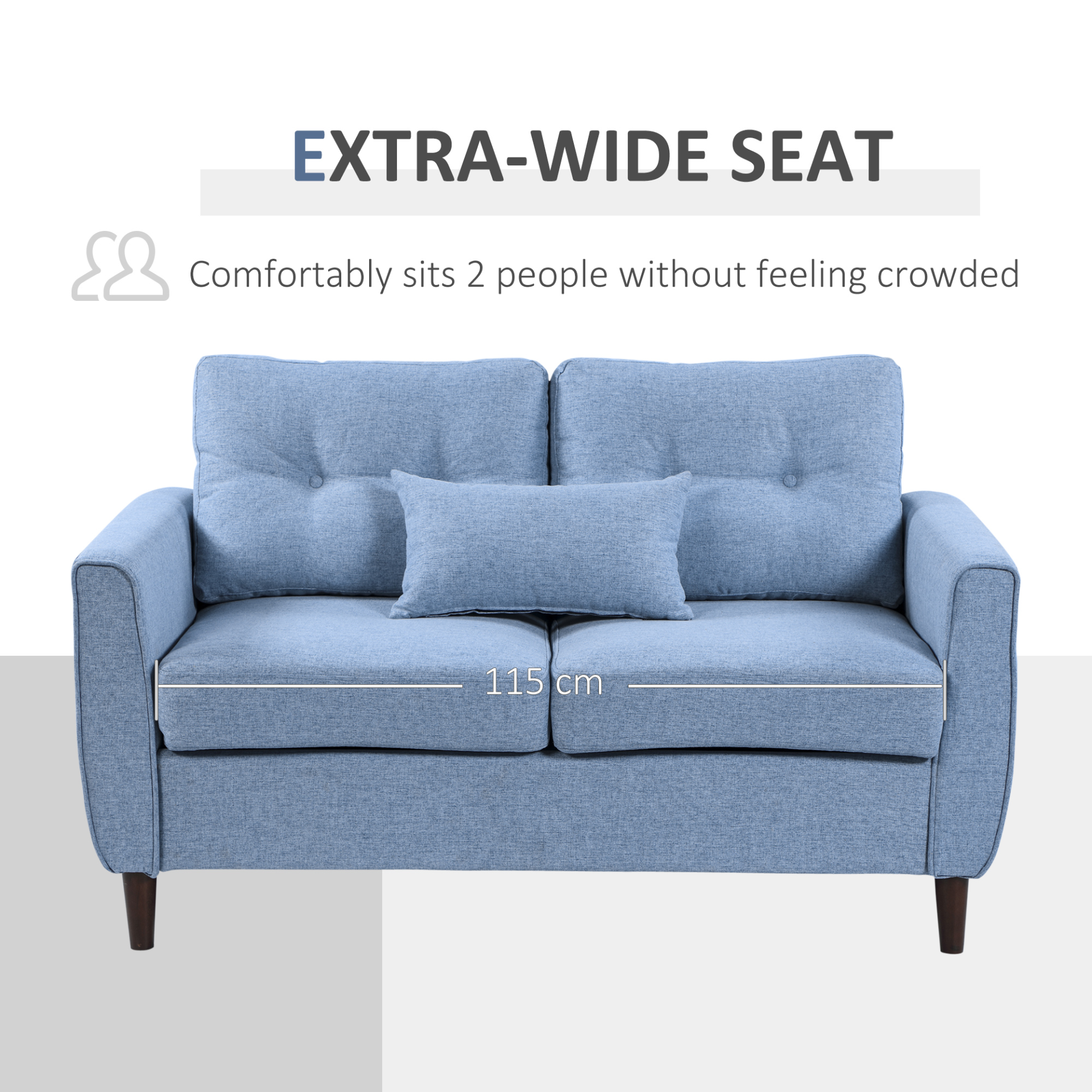 2 Seat Sofa Double Sofa Loveseat Fabric Wooden Legs Tufted Design for Living Room, Dining Room, Office, Light Blue MyLibelula