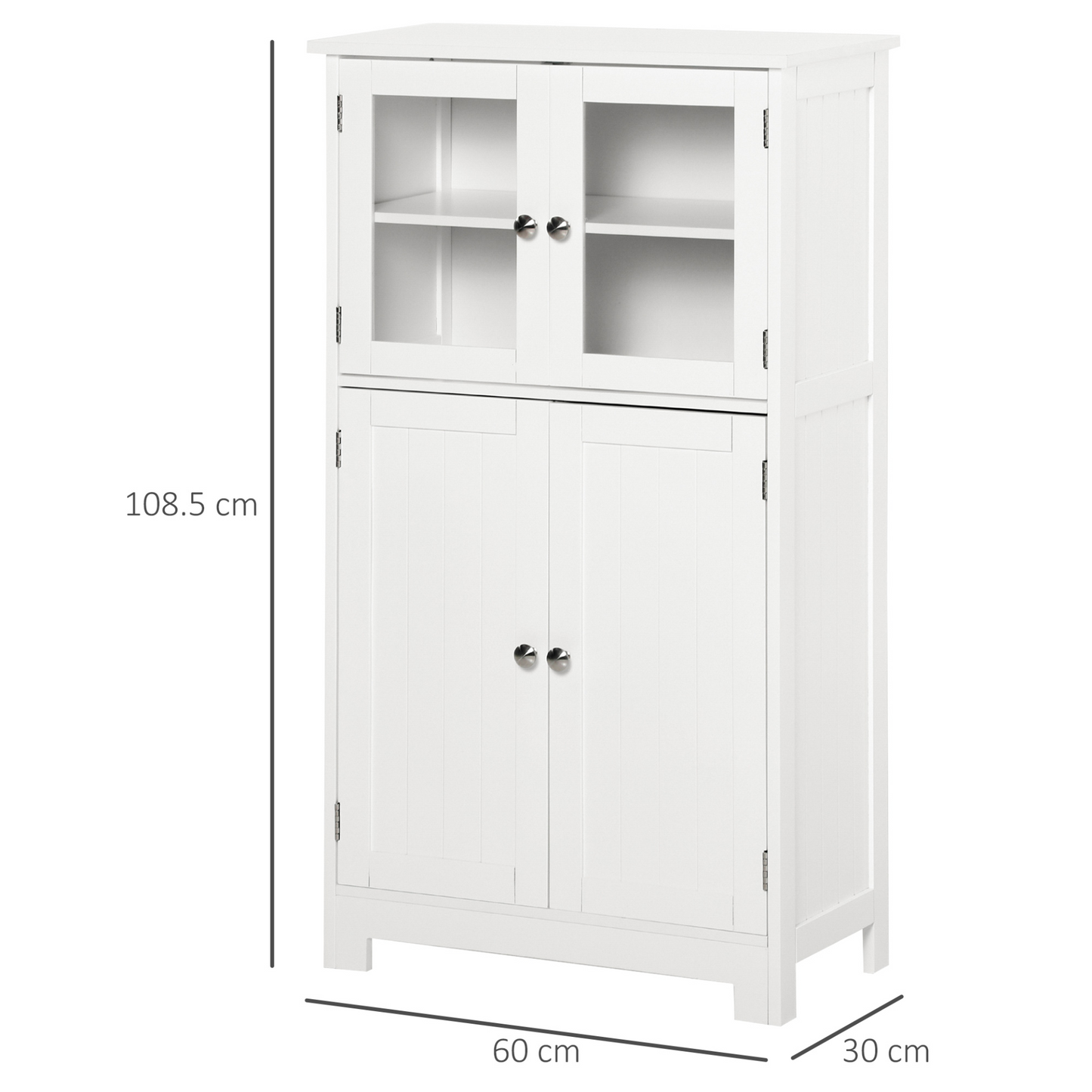 kleankin Bathroom Floor Storage Cabinet with Tempered Glass Doors and Adjustable Shelf - Free Standing Organizer for Kitchen, Living Room, Entryway - White MyLibelula