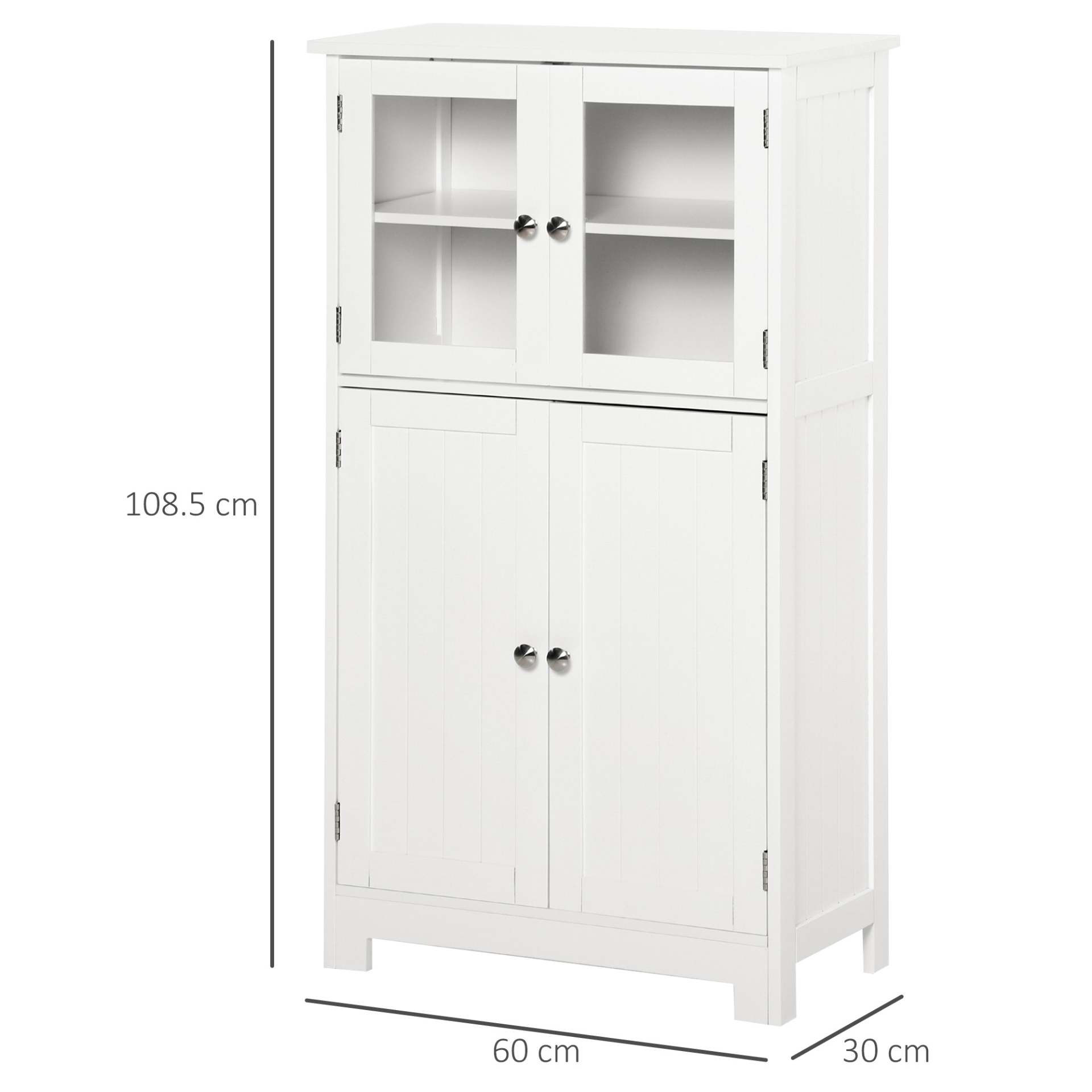 kleankin Bathroom Floor Storage Cabinet with Tempered Glass Doors and Adjustable Shelf - Free Standing Organizer for Kitchen, Living Room, Entryway - White MyLibelula