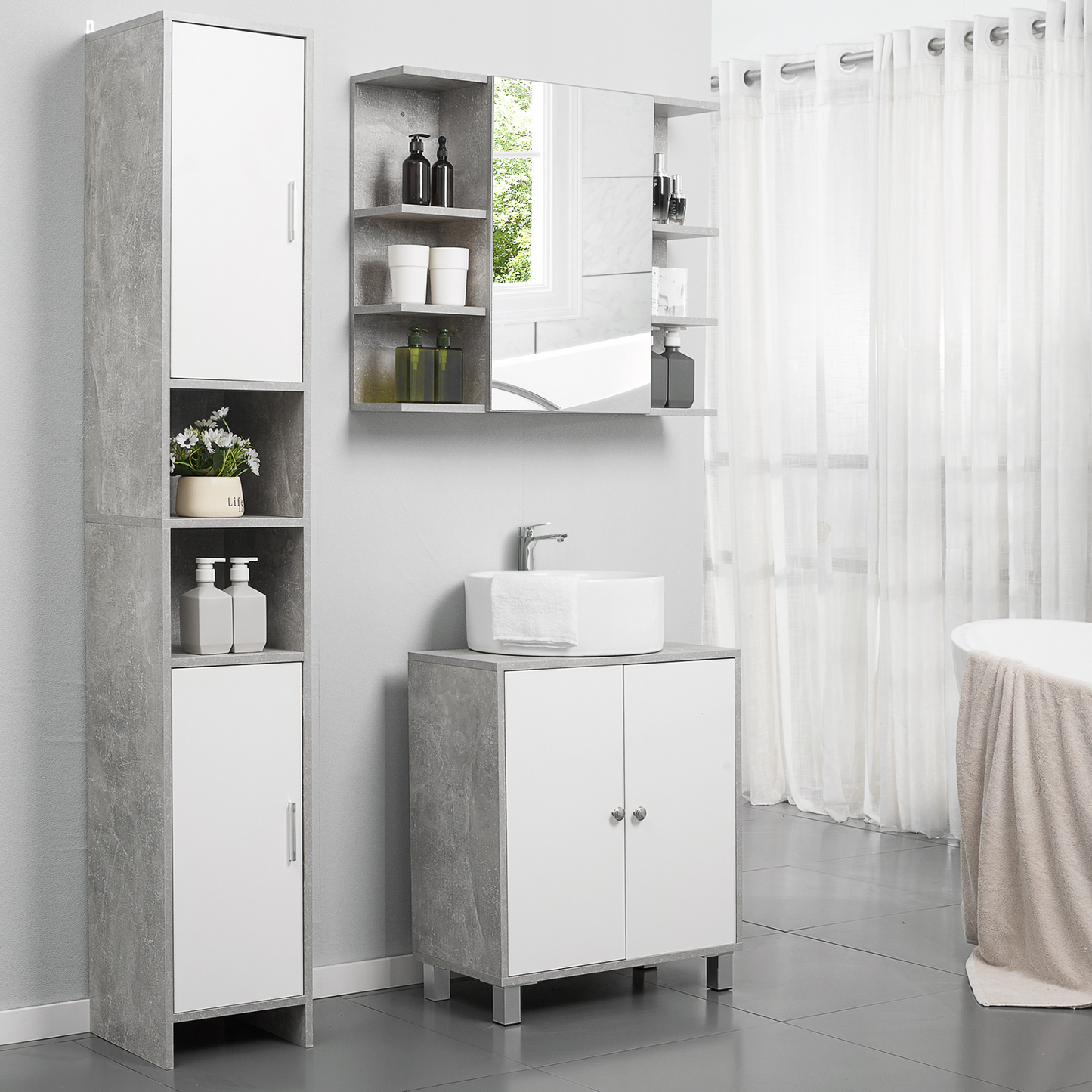 kleankin Tall Bathroom Storage Cabinet, Free-standing with 2 Cupboards & Adjustable Shelves, Slim Organizer, Grey MyLibelula