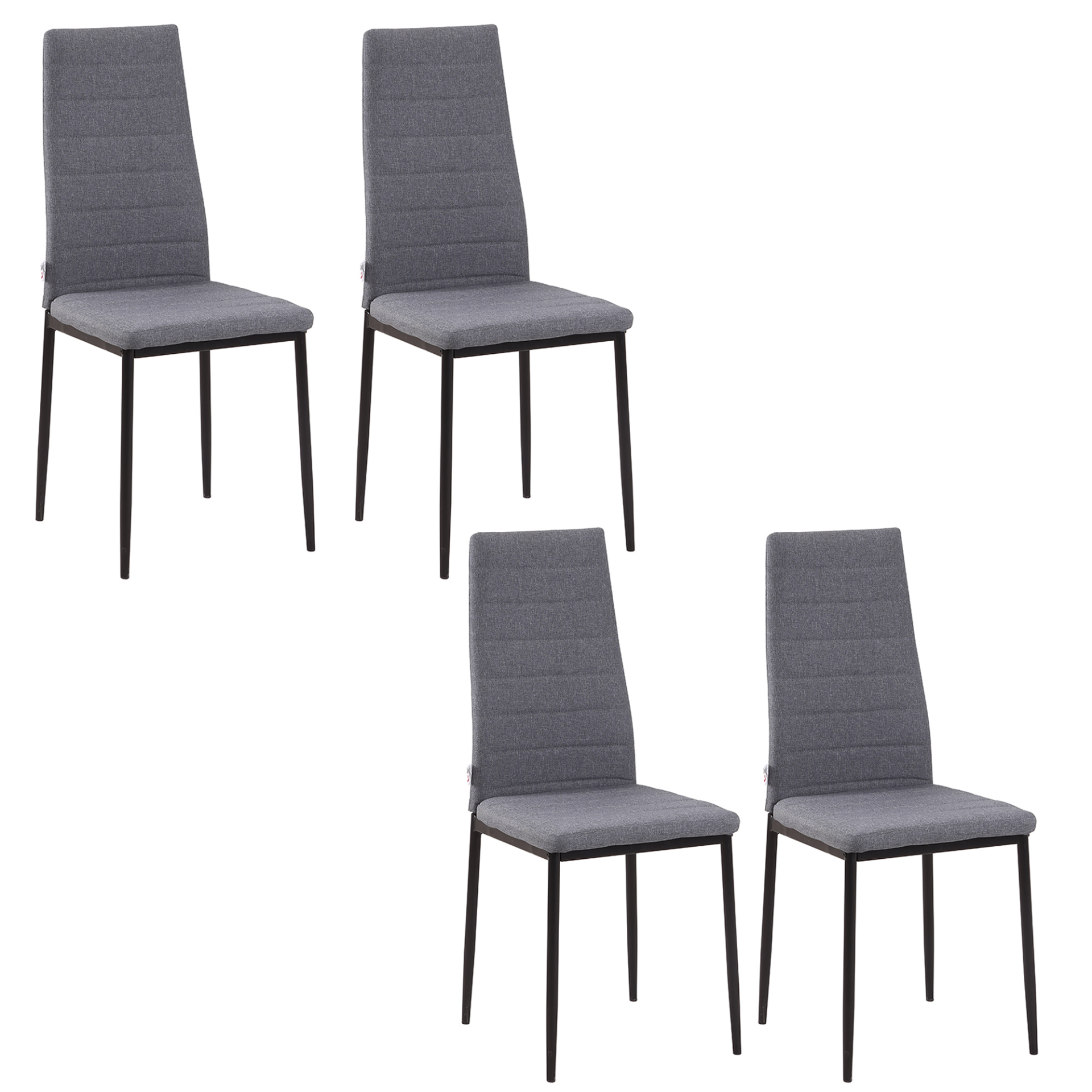 HOMCOM High Back Dining Chairs - Modern Upholstered Linen-Touch Fabric, Set of 4, Grey - Comfortable & Stylish MyLibelula