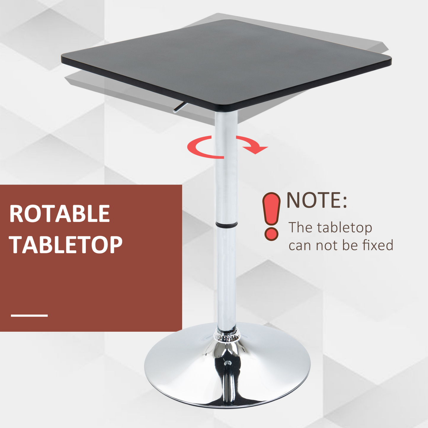 HOMCOM Modern Adjustable Counter Bar Table with 360° Swivel Tabletop & Electroplated Base - Black & Silver MyLibelula