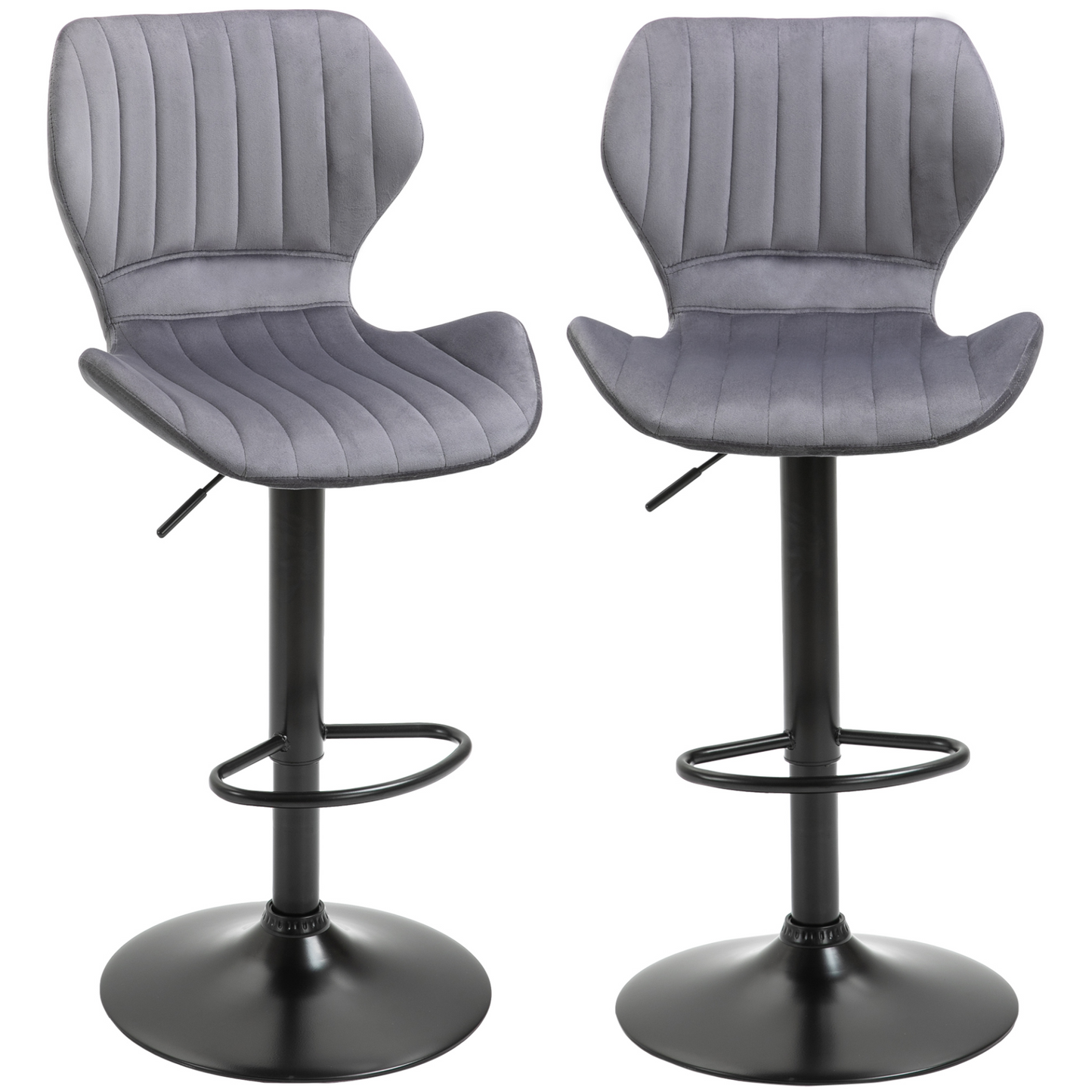 HOMCOM Set of 2 Grey Velvet-Touch Adjustable Height Swivel Bar Stools with Footrest MyLibelula