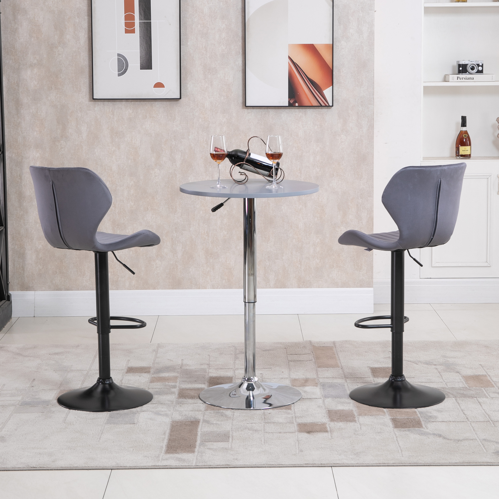 HOMCOM Set of 2 Grey Velvet-Touch Adjustable Height Swivel Bar Stools with Footrest MyLibelula