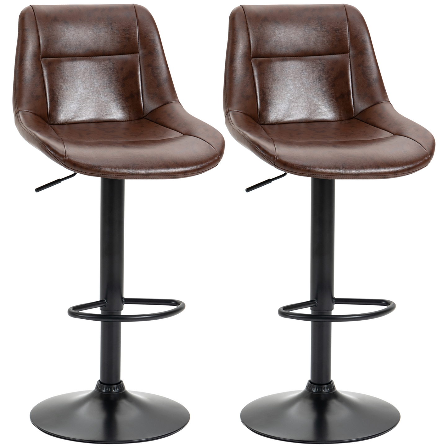 HOMCOM Adjustable Bar Stools Set of 2 - Modern PU Leather Swivel Kitchen Stools with Footrest, Brown MyLibelula