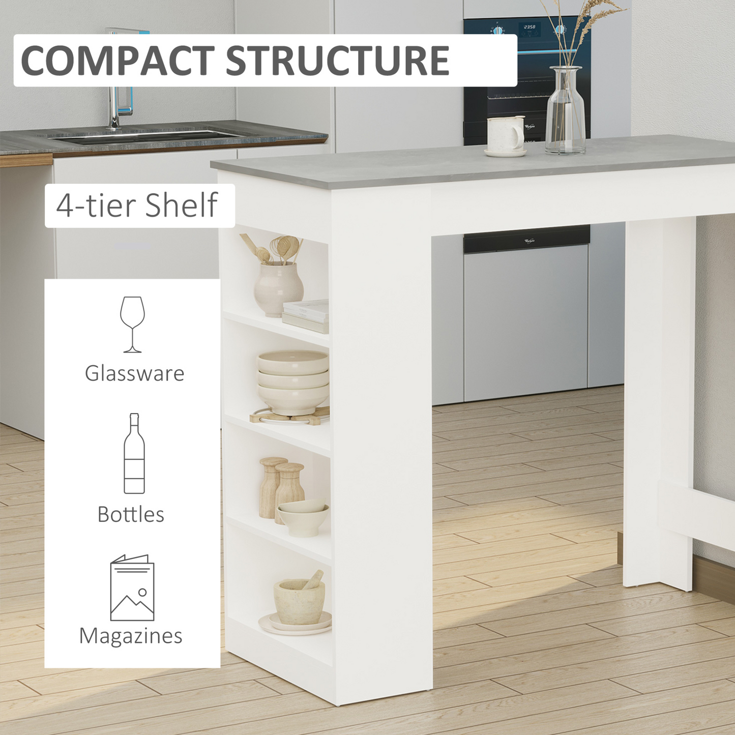 HOMCOM Grey Bar Table Coffee Table with 4-Tier Storage Shelf - Perfect for Kitchen, Dining, and Living Room MyLibelula