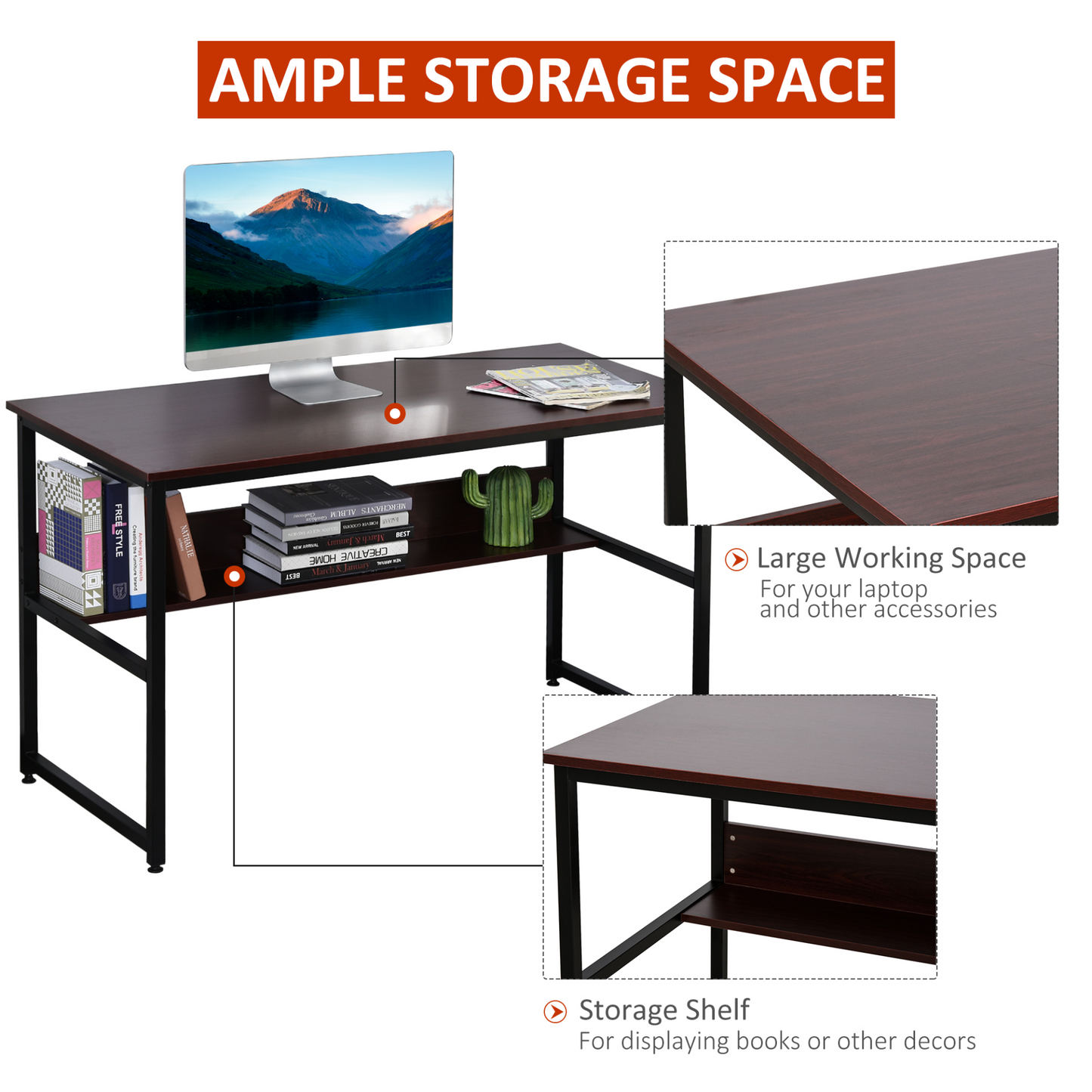 HOMCOM Computer Desk with Storage Shelf, Adjustable Feet, Metal Frame – Perfect for Home Office MyLibelula