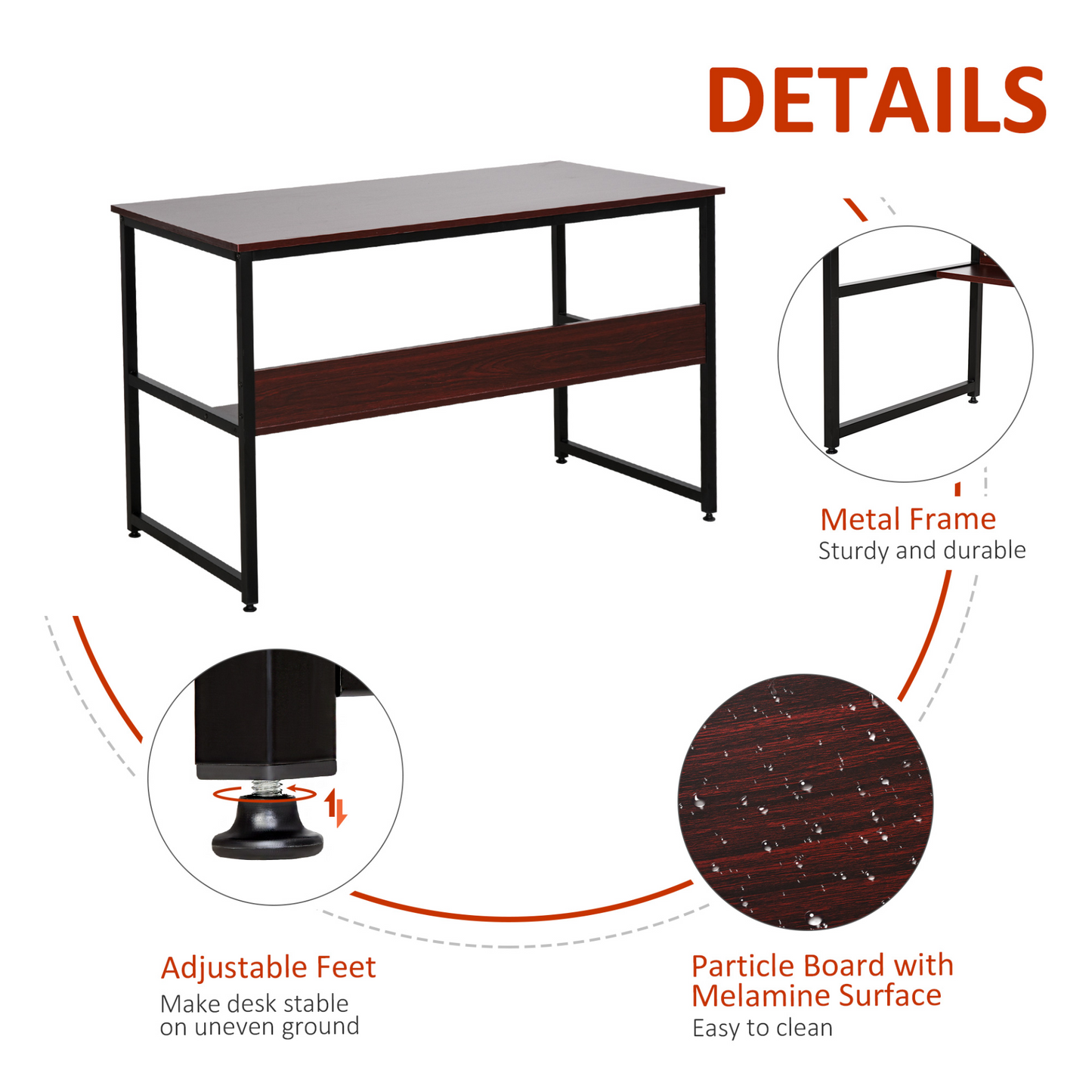 HOMCOM Computer Desk with Storage Shelf, Adjustable Feet, Metal Frame – Perfect for Home Office MyLibelula