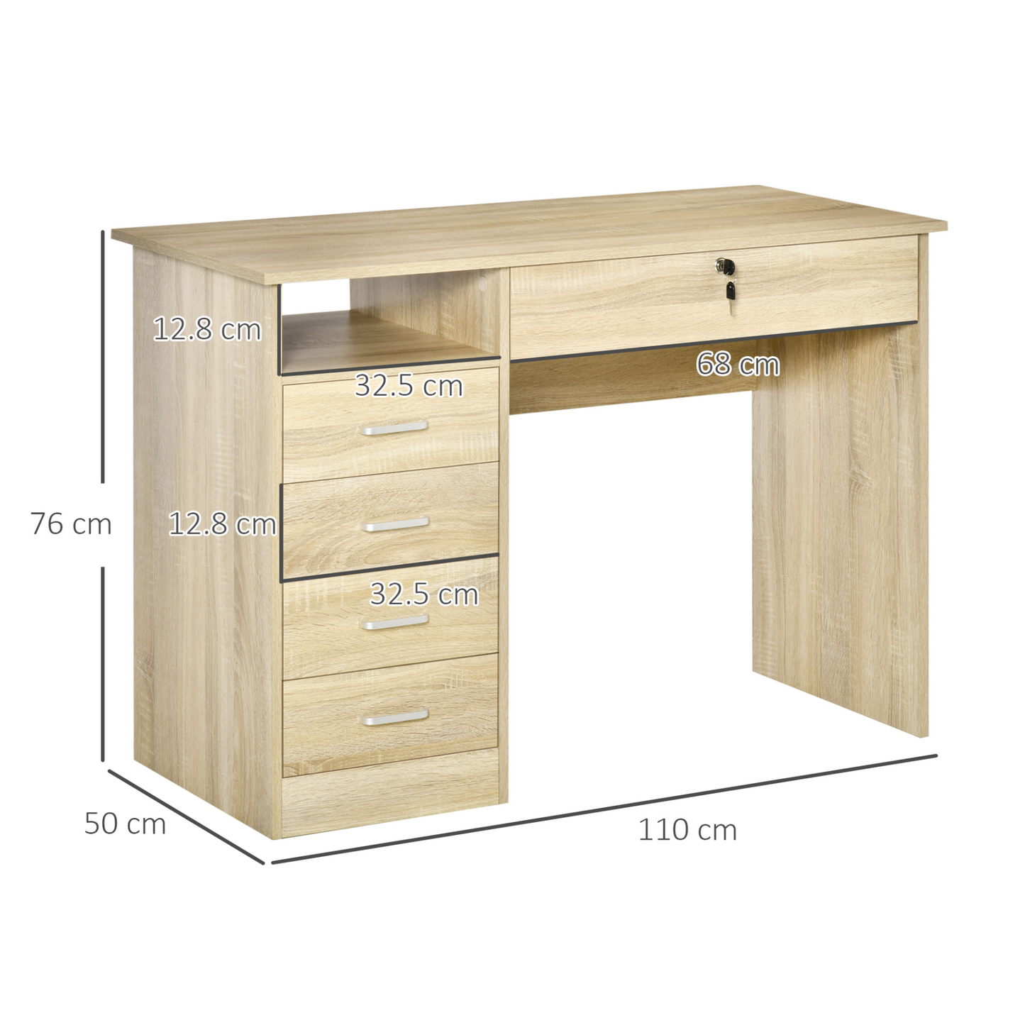 HOMCOM Computer Desk with Lockable Drawer & Storage Shelf - 110 x 50 x 76 cm, Oak | Home Office Desk Ideal for Study or Bedroom MyLibelula