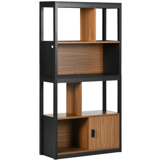 HOMCOM Modern 4-Tier Bookshelf with Storage Shelving and Closed Cabinet, Walnut Brown - Ideal for Living Room, Home Office, and Study MyLibelula