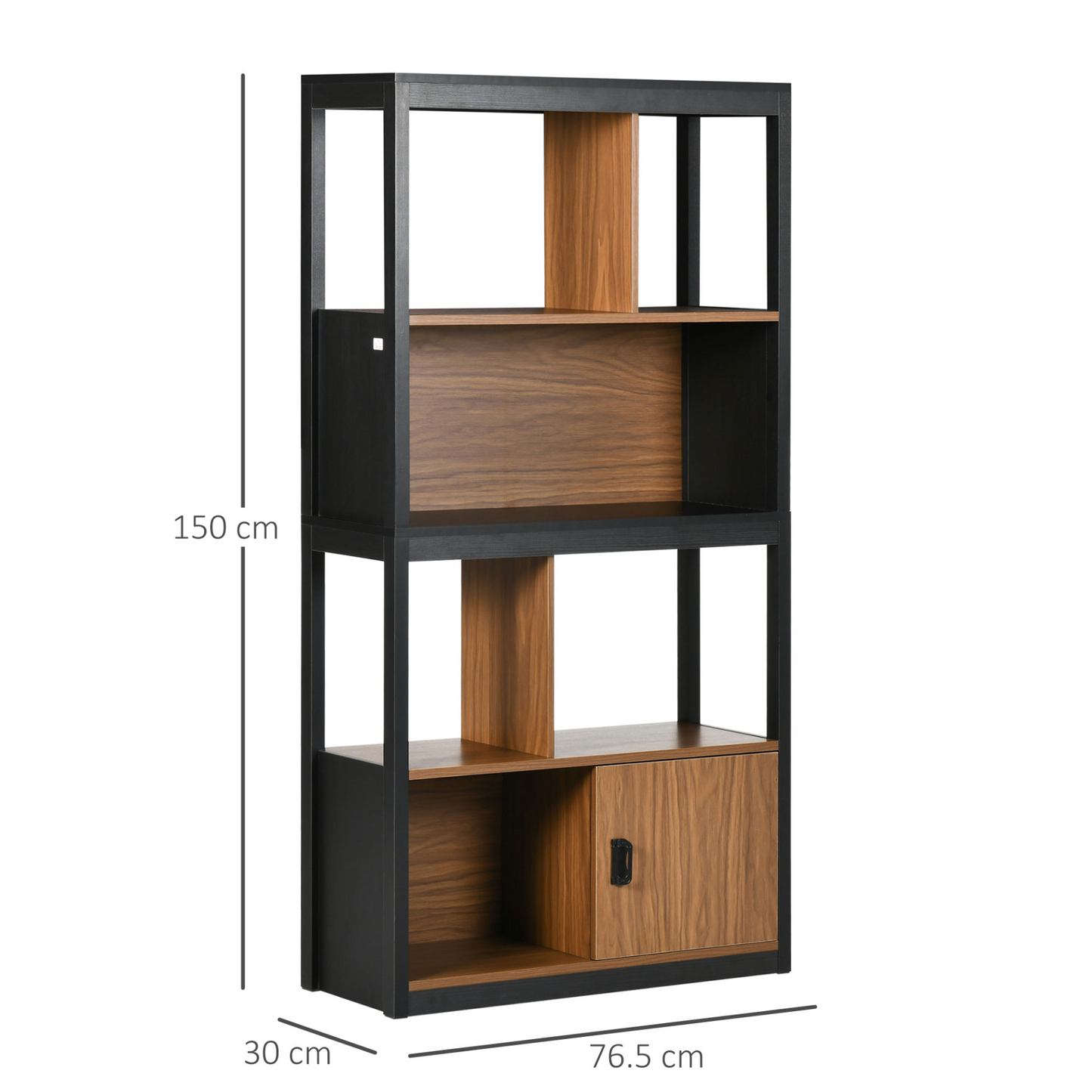 HOMCOM Modern 4-Tier Bookshelf with Storage Shelving and Closed Cabinet, Walnut Brown - Ideal for Living Room, Home Office, and Study MyLibelula