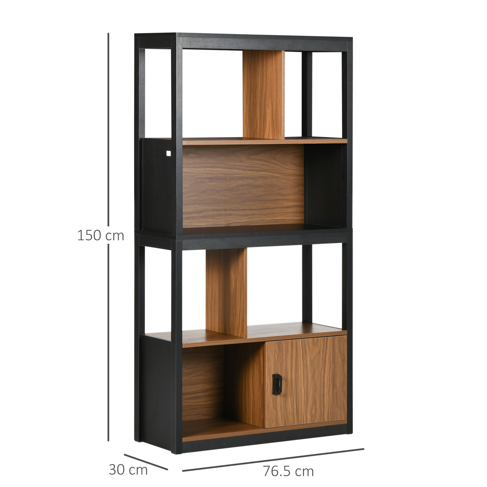 HOMCOM Modern 4-Tier Bookshelf with Storage Shelving and Closed Cabinet, Walnut Brown - Ideal for Living Room, Home Office, and Study MyLibelula