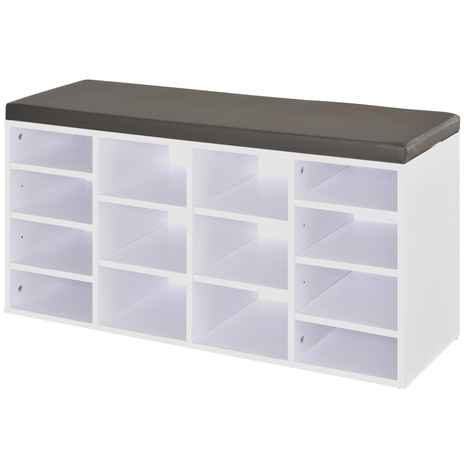 HOMCOM Multi-Storage Shoe Rack w/ 14 Compartments, Cushion, Adjustable Shelves, Solid Frame - White MyLibelula