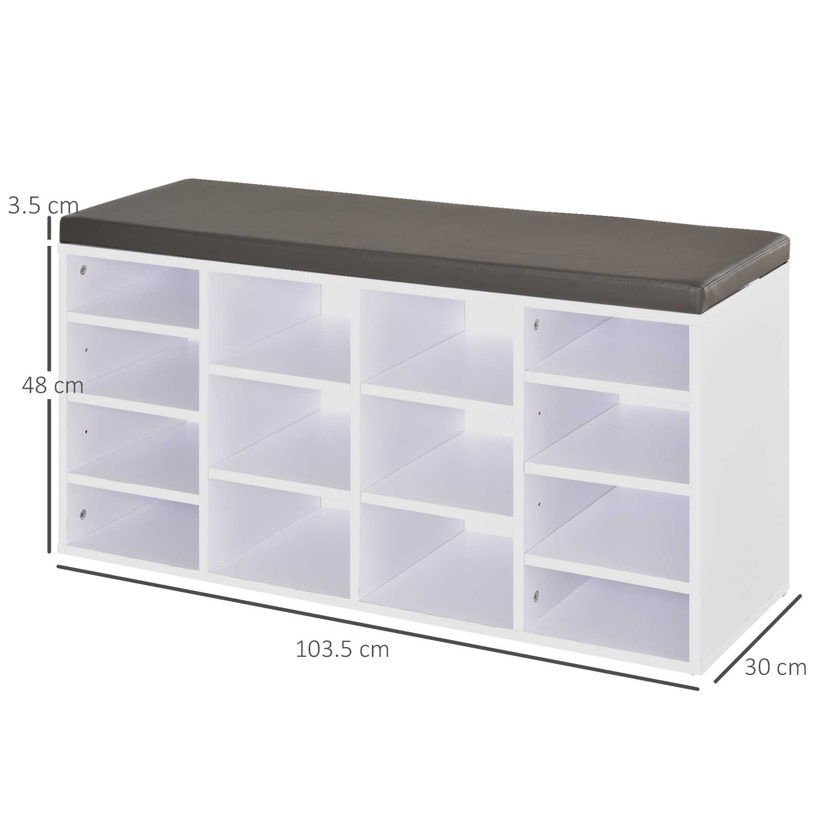 HOMCOM Multi-Storage Shoe Rack w/ 14 Compartments, Cushion, Adjustable Shelves, Solid Frame - White MyLibelula