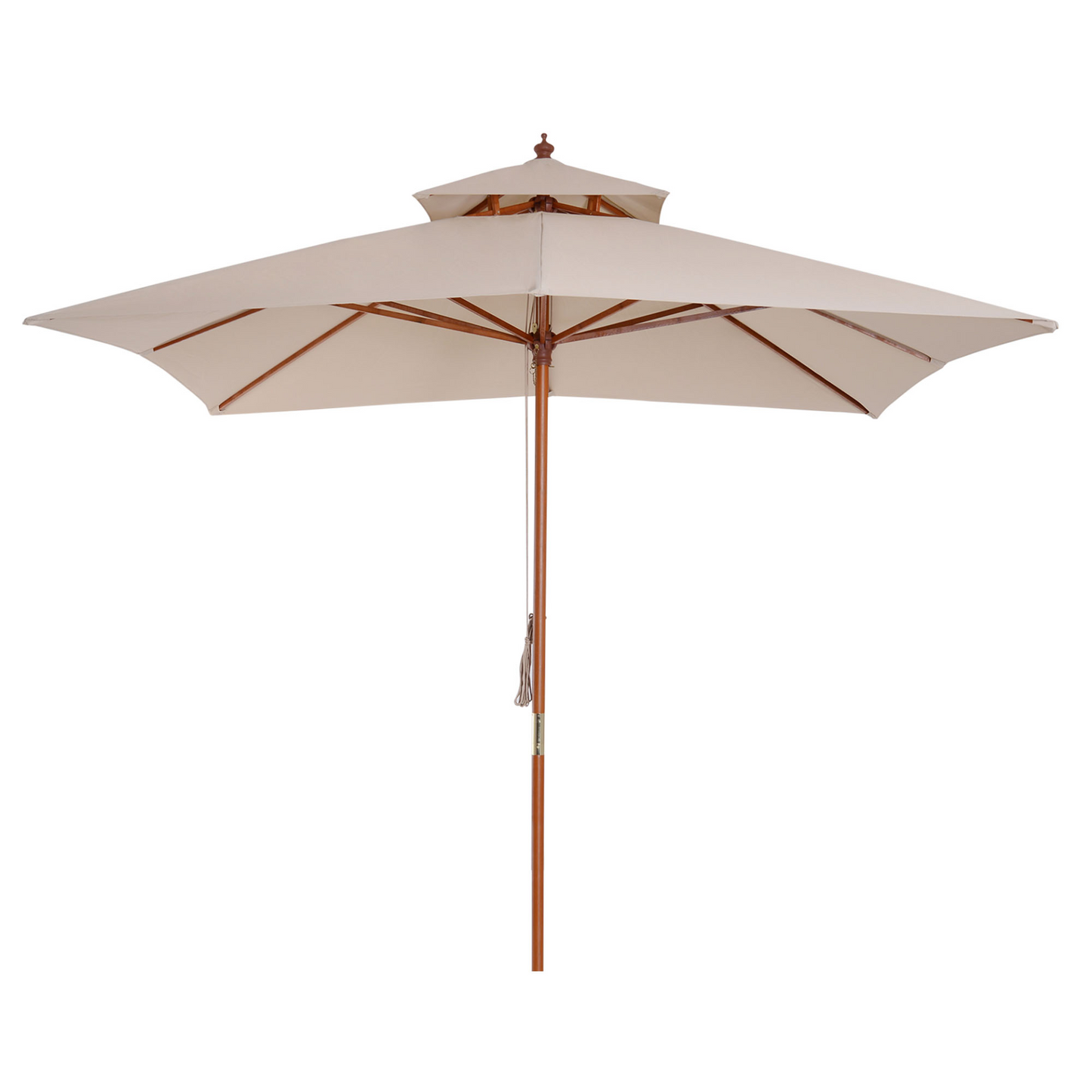 Outsunny 3 x 3 Meter Patio Parasol Garden Umbrella, Double Tier Wooden Canopy, Beige - Base Not Included MyLibelula