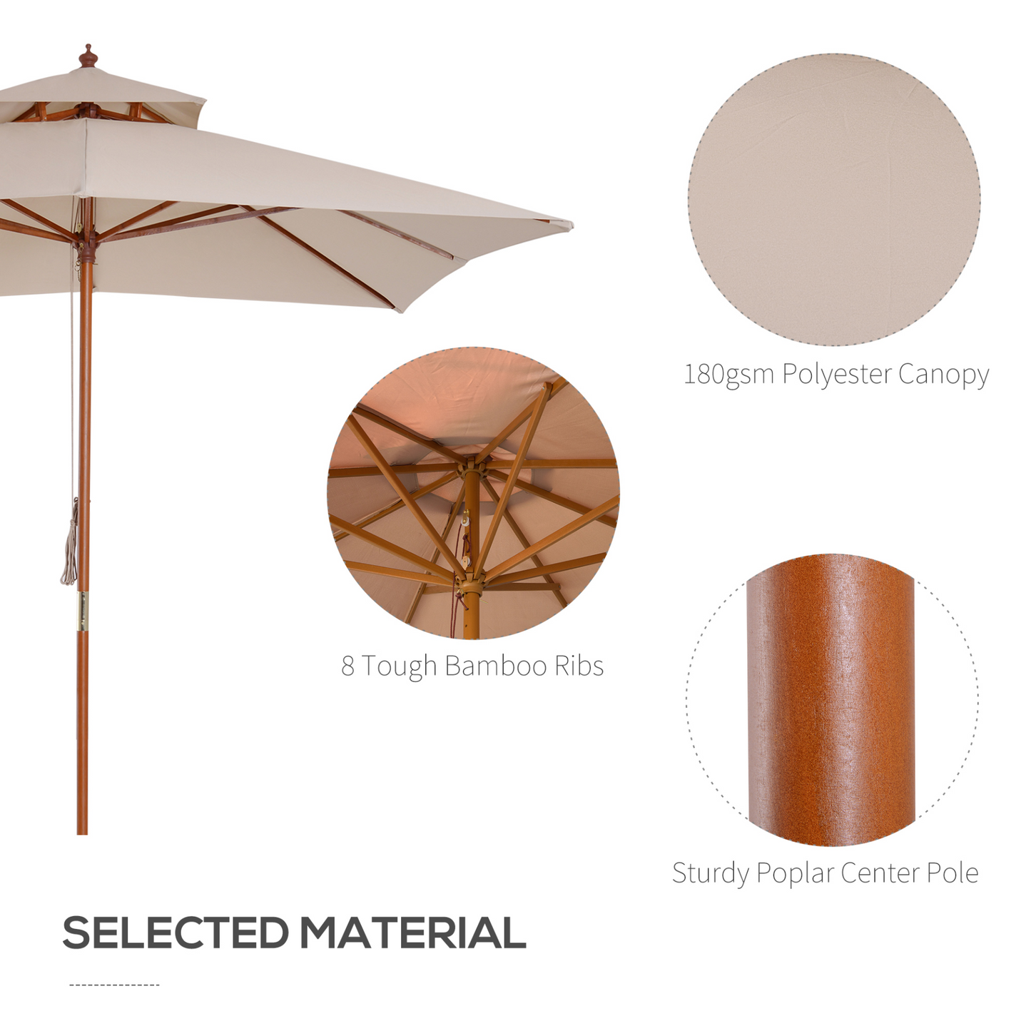 Outsunny 3 x 3 Meter Patio Parasol Garden Umbrella, Double Tier Wooden Canopy, Beige - Base Not Included MyLibelula