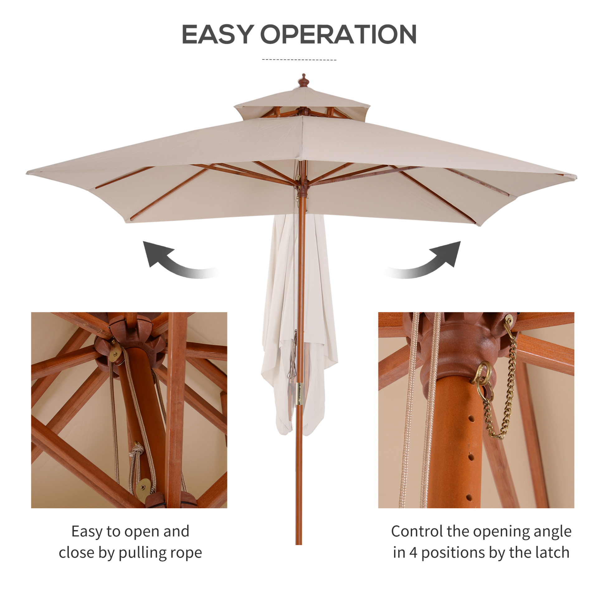 Outsunny 3 x 3 Meter Patio Parasol Garden Umbrella, Double Tier Wooden Canopy, Beige - Base Not Included MyLibelula