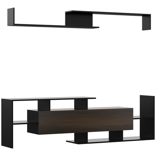 HOMCOM Modern TV Cabinet with Wall Shelf, TV Unit with Storage Shelf and Cabinet, for Wall-Mounted 65" TVs or Standing 50" TVs, Black and Dark Brown MyLibelula