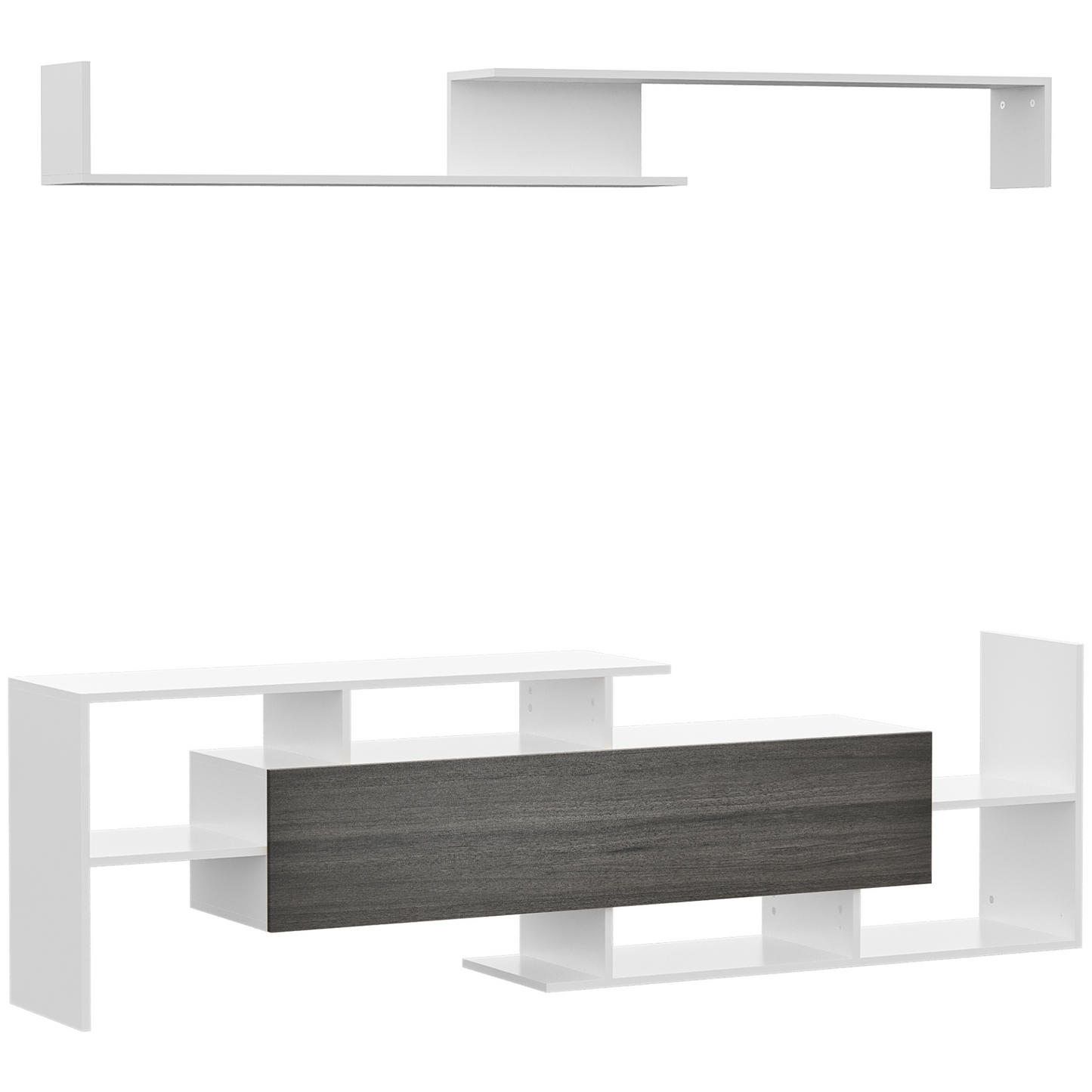 HOMCOM Modern TV Cabinet with Wall Shelf, TV Unit with Storage Shelf and Cabinet, for Wall-Mounted 65" TVs or Standing 50" TVs, White and Grey MyLibelula