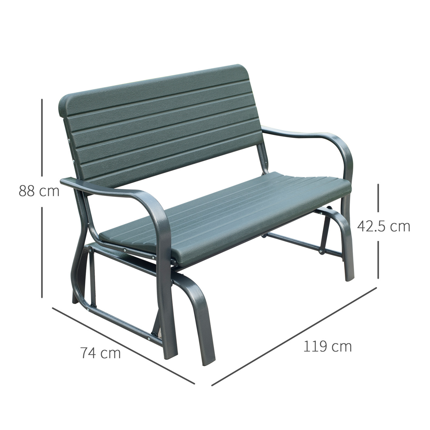 Outsunny Garden Double Glider Bench - 2 Seater HDPE Metal Swing Chair for Outdoor Patio & Porch MyLibelula