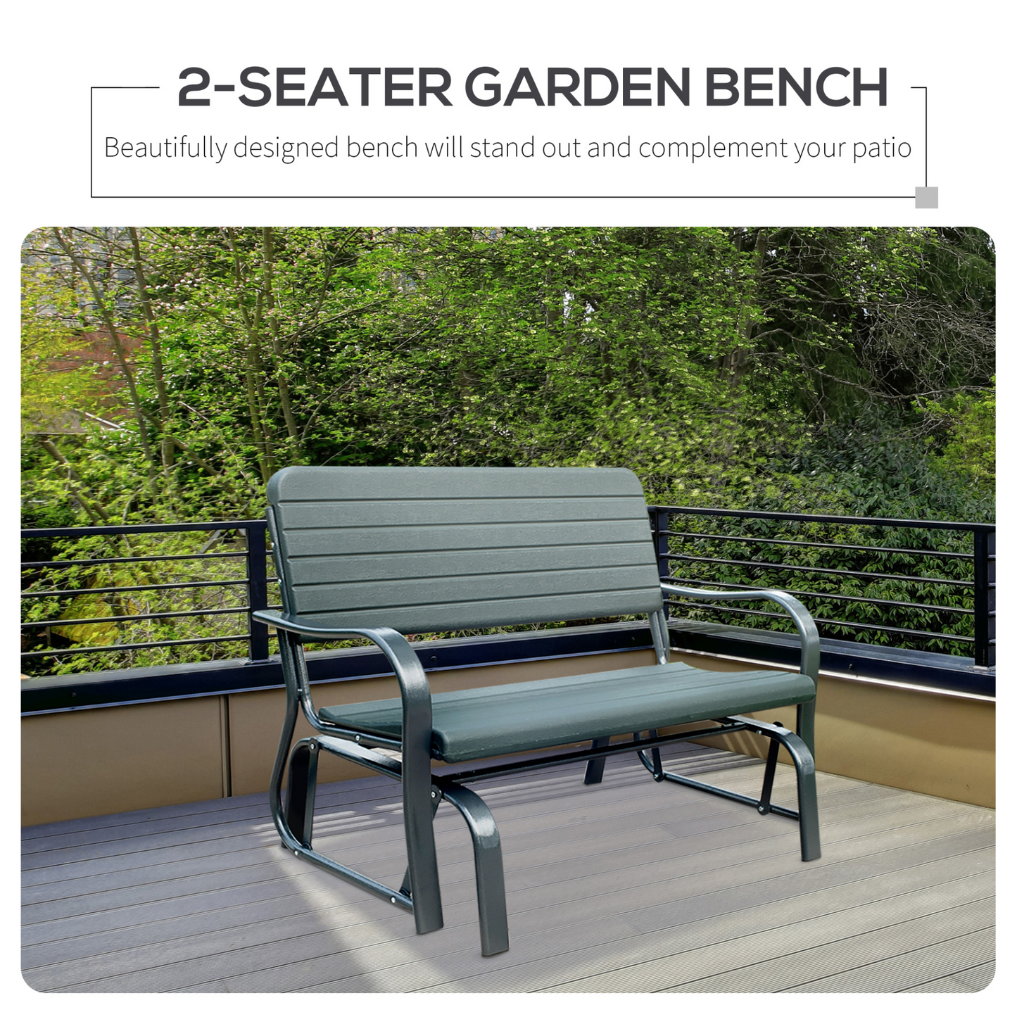 Outsunny Garden Double Glider Bench - 2 Seater HDPE Metal Swing Chair for Outdoor Patio & Porch MyLibelula