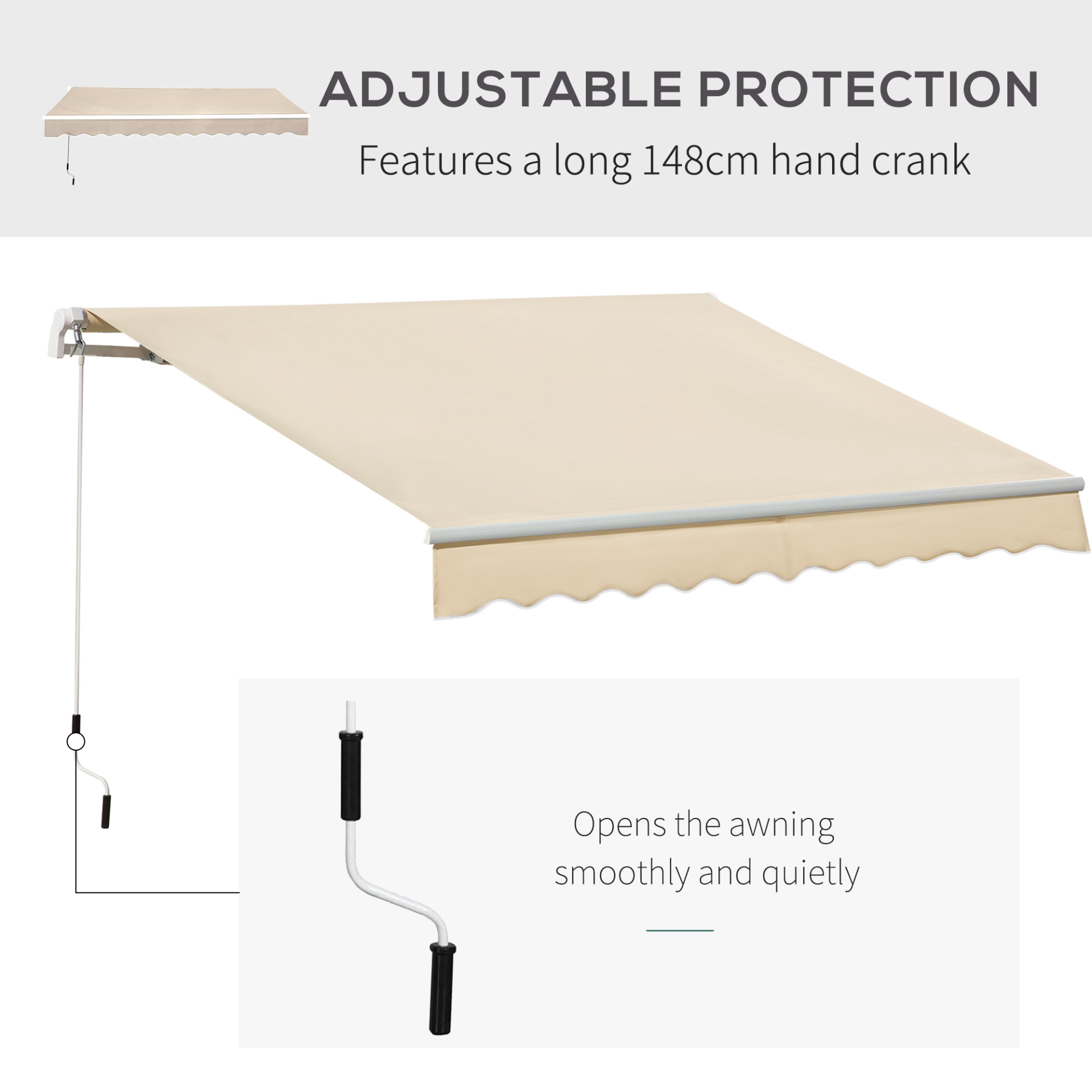 Outsunny 3.5x2.5m Manual Retractable Awning - Durable Weather Shade for Windows and Doors, Beige MyLibelula