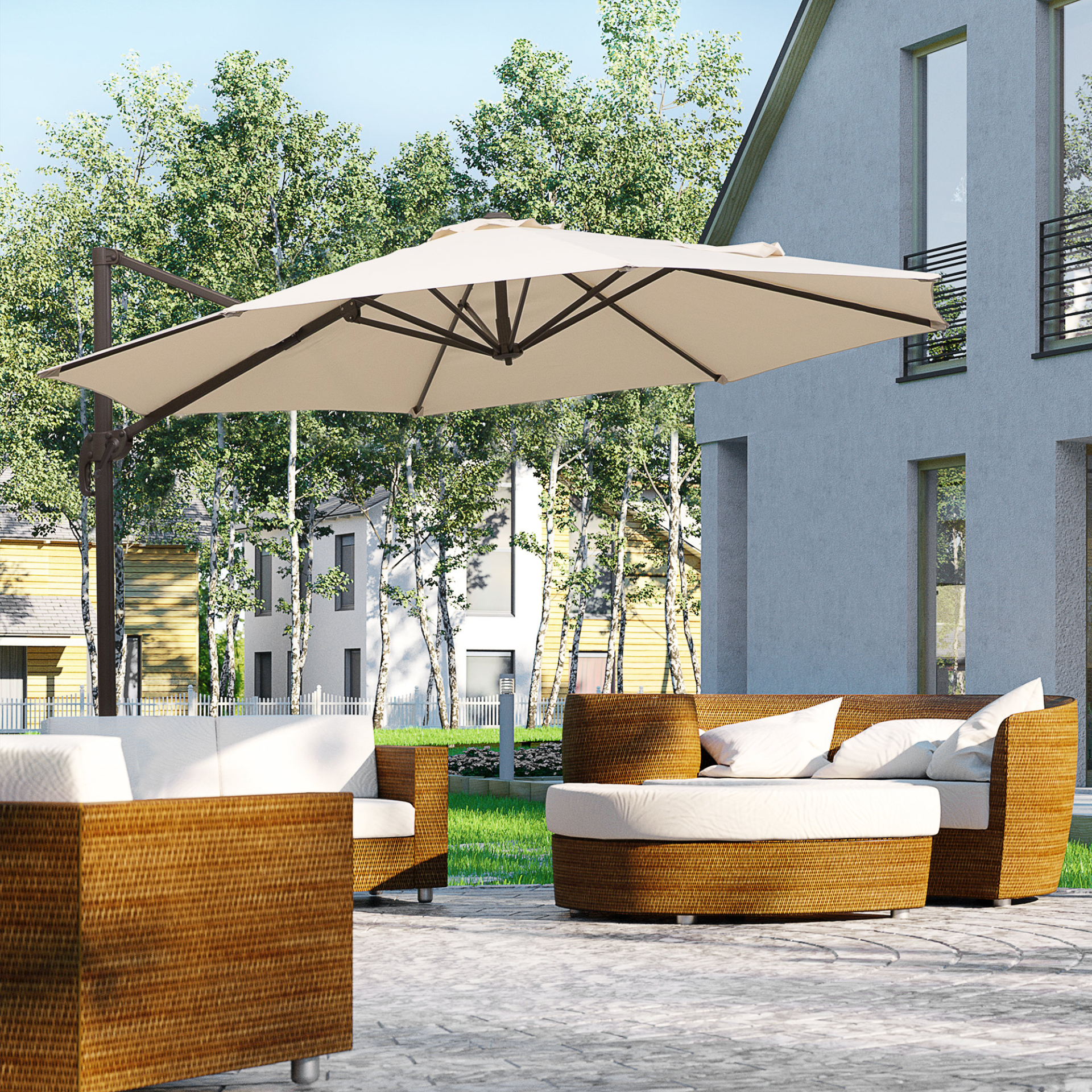 Outsunny 3M Roma Cantilever Umbrella with Cross Base & 360° Rotation - Beige MyLibelula