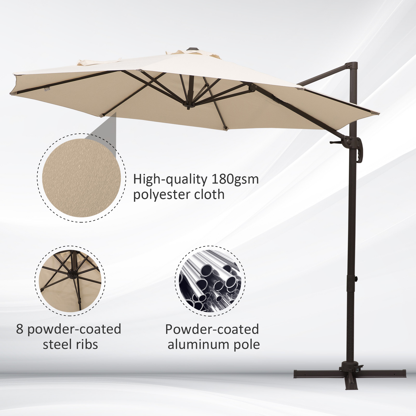 Outsunny 3M Roma Cantilever Umbrella with Cross Base & 360° Rotation - Beige MyLibelula