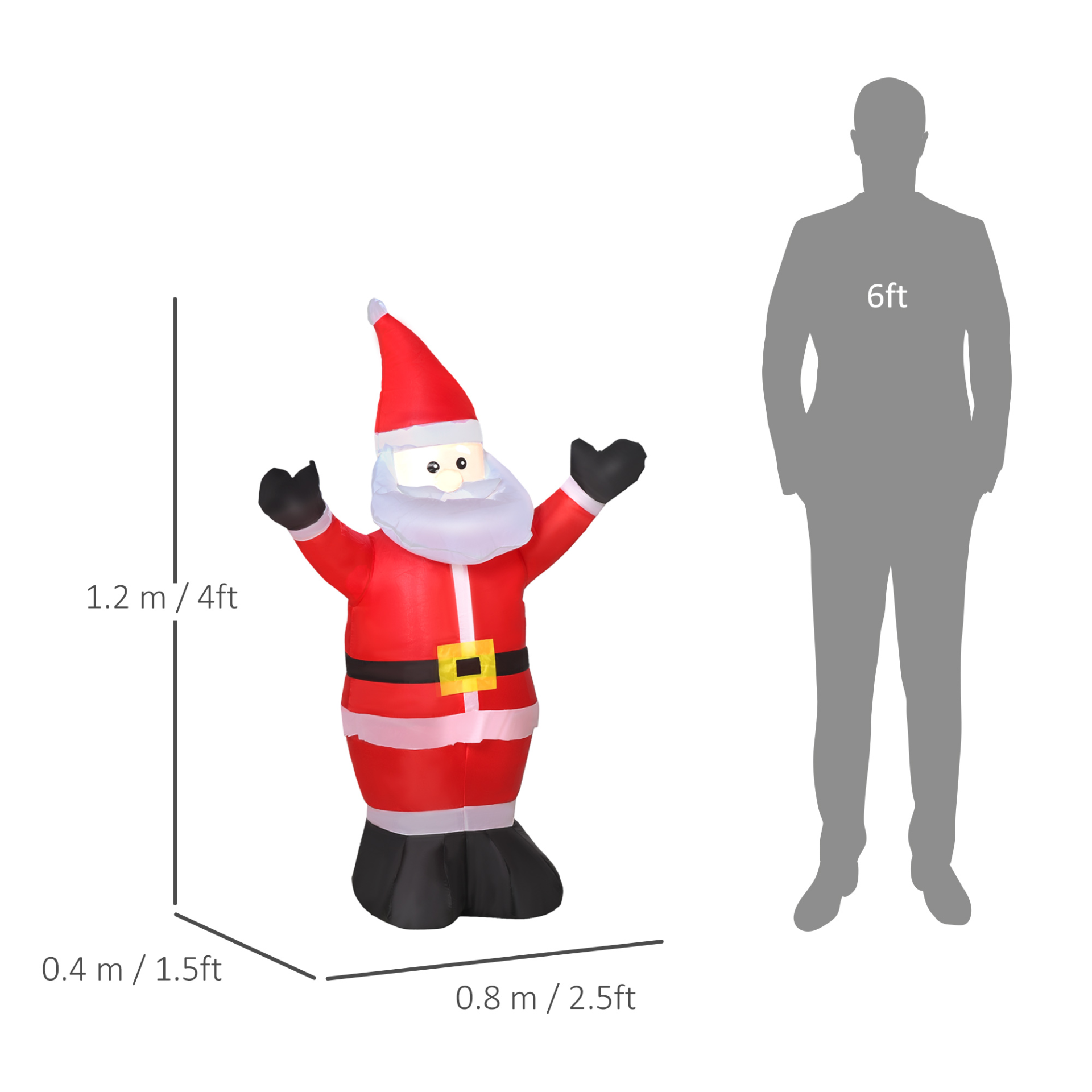 HOMCOM 4ft Inflatable Christmas Santa Claus with LED Light - Festive Holiday Yard Decoration MyLibelula